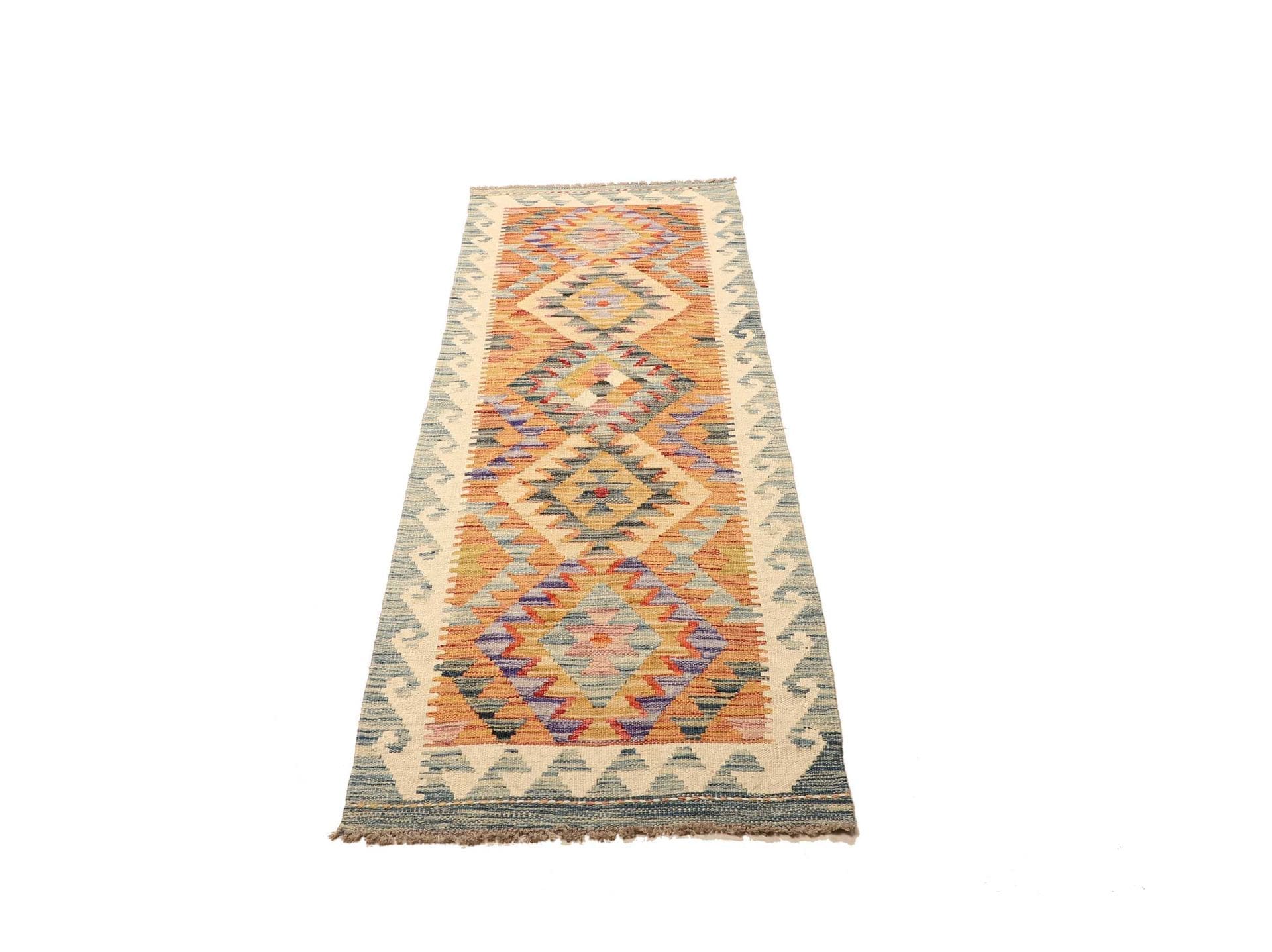 Kelim Teppich 64 x 185cm, Schurwolle, handgewebt, rustikal