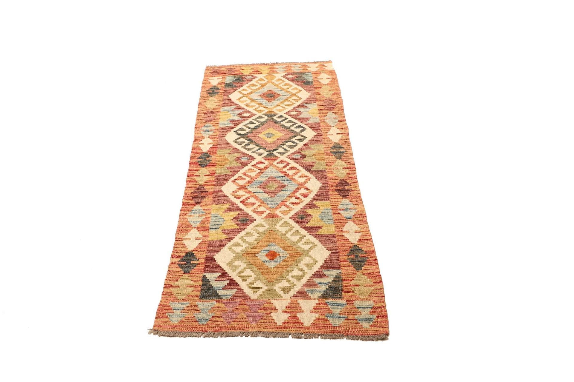 Kelim Teppich 69 x 175cm aus Schurwolle, handgewebt, rustikal