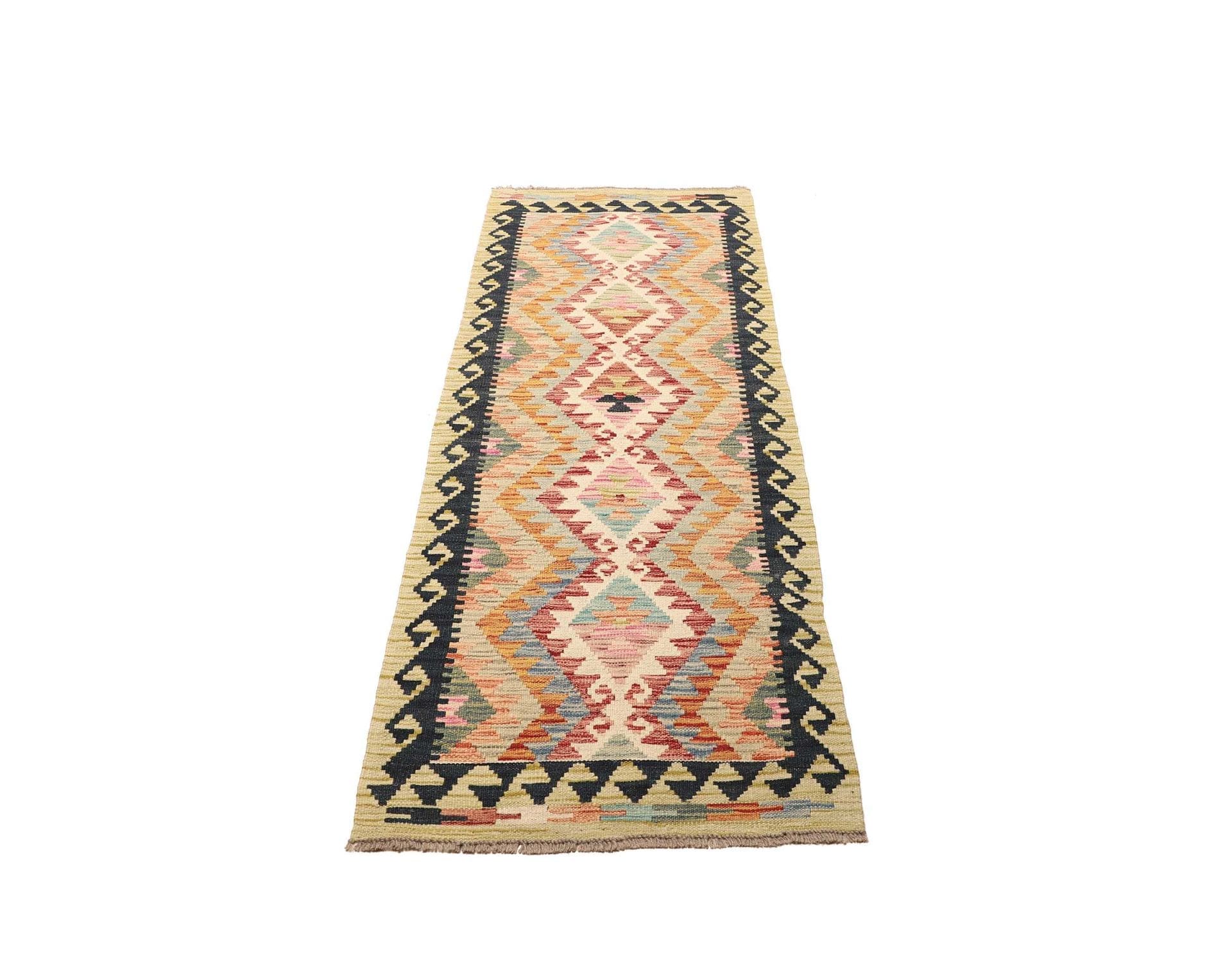 Kelim Teppich 68 x 196cm, handgewebt, rustikales Flair, Wolle