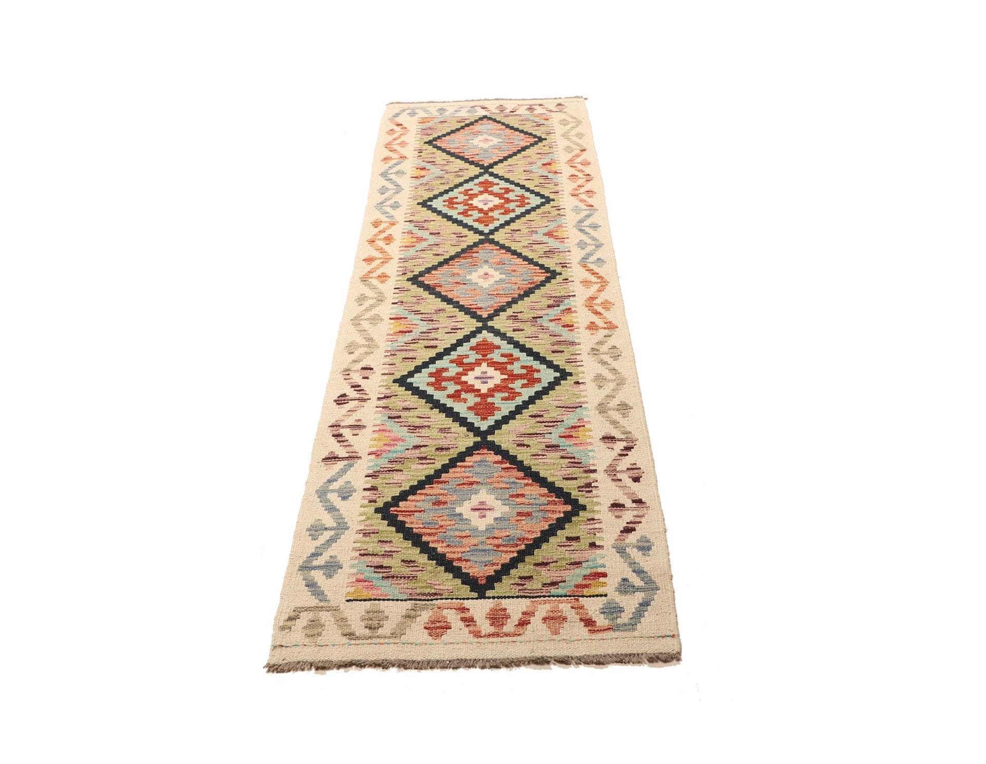 Kelim Teppich 63 x 201cm aus Schurwolle, handgewebt, rustikal