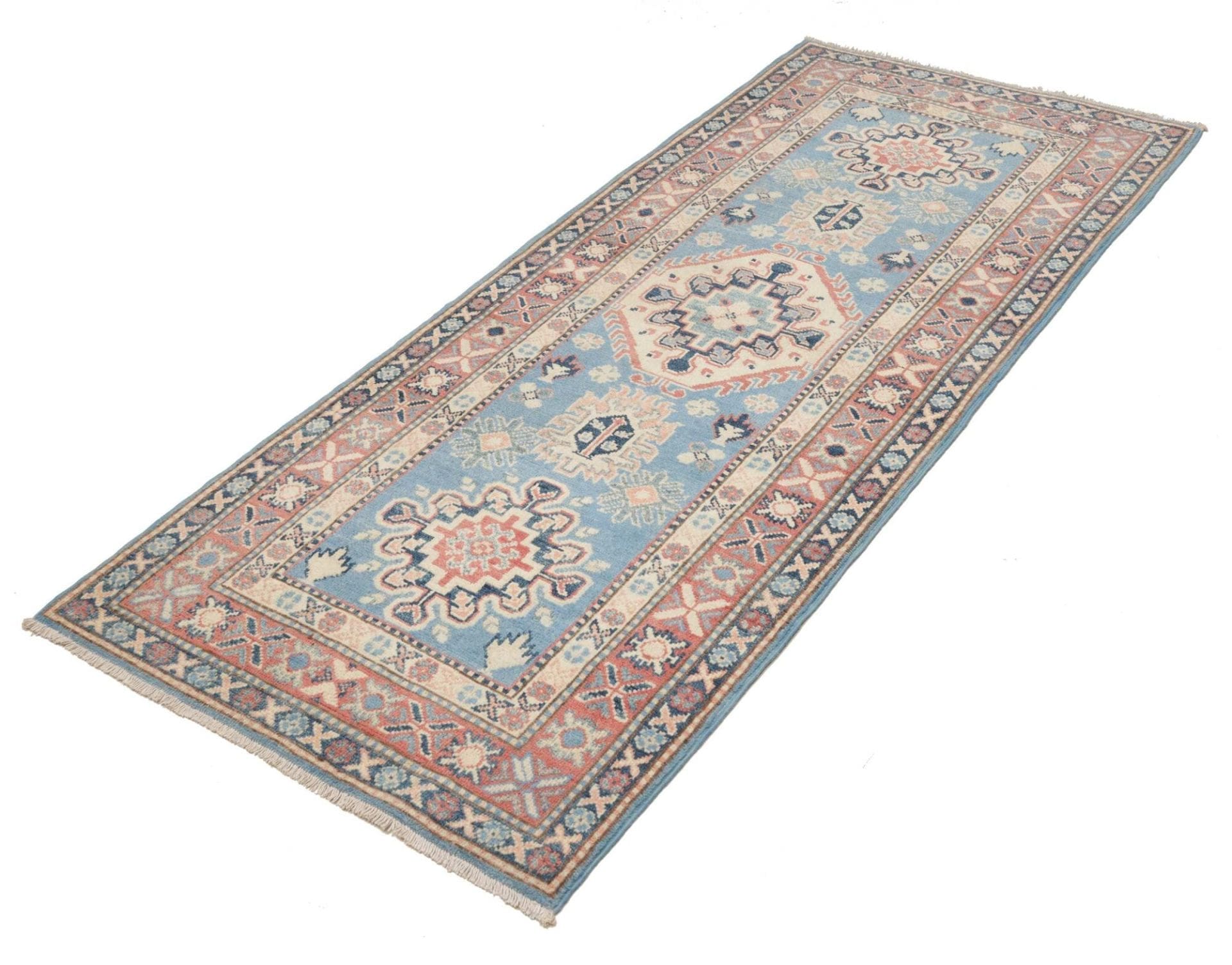 Kazak Teppich 85 x 192 cm, geometrisches Muster, handgeknüpft