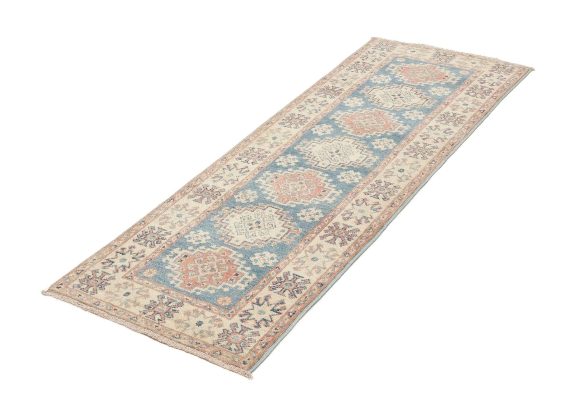 Kazak Teppich 67 x 178cm, geometrisches Muster, handgeknüpft