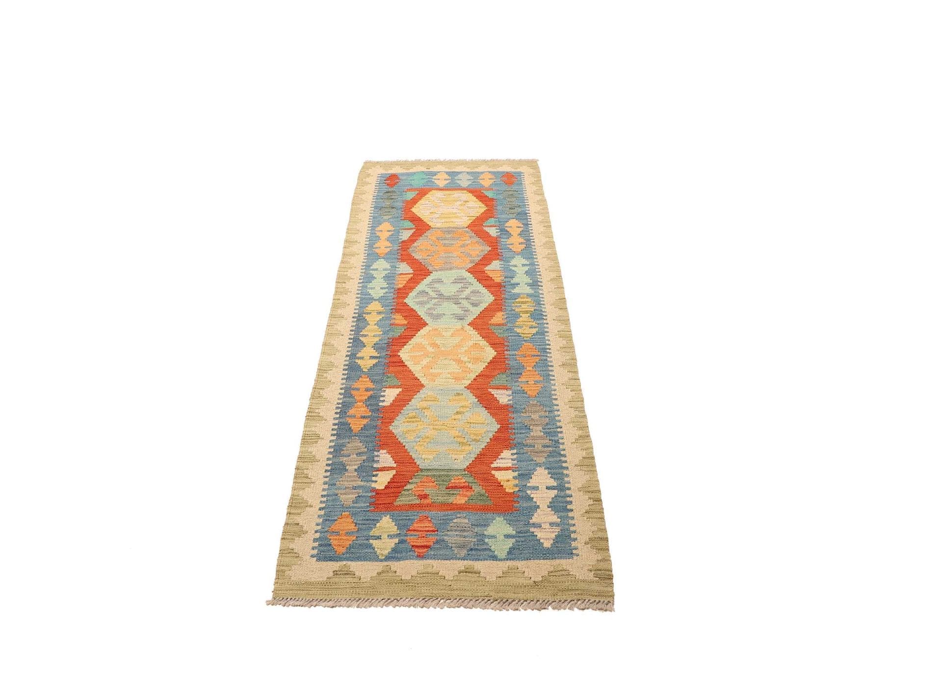 Kelim Teppich 63 x 174cm, handgewebt, rustikales Flair, Wolle