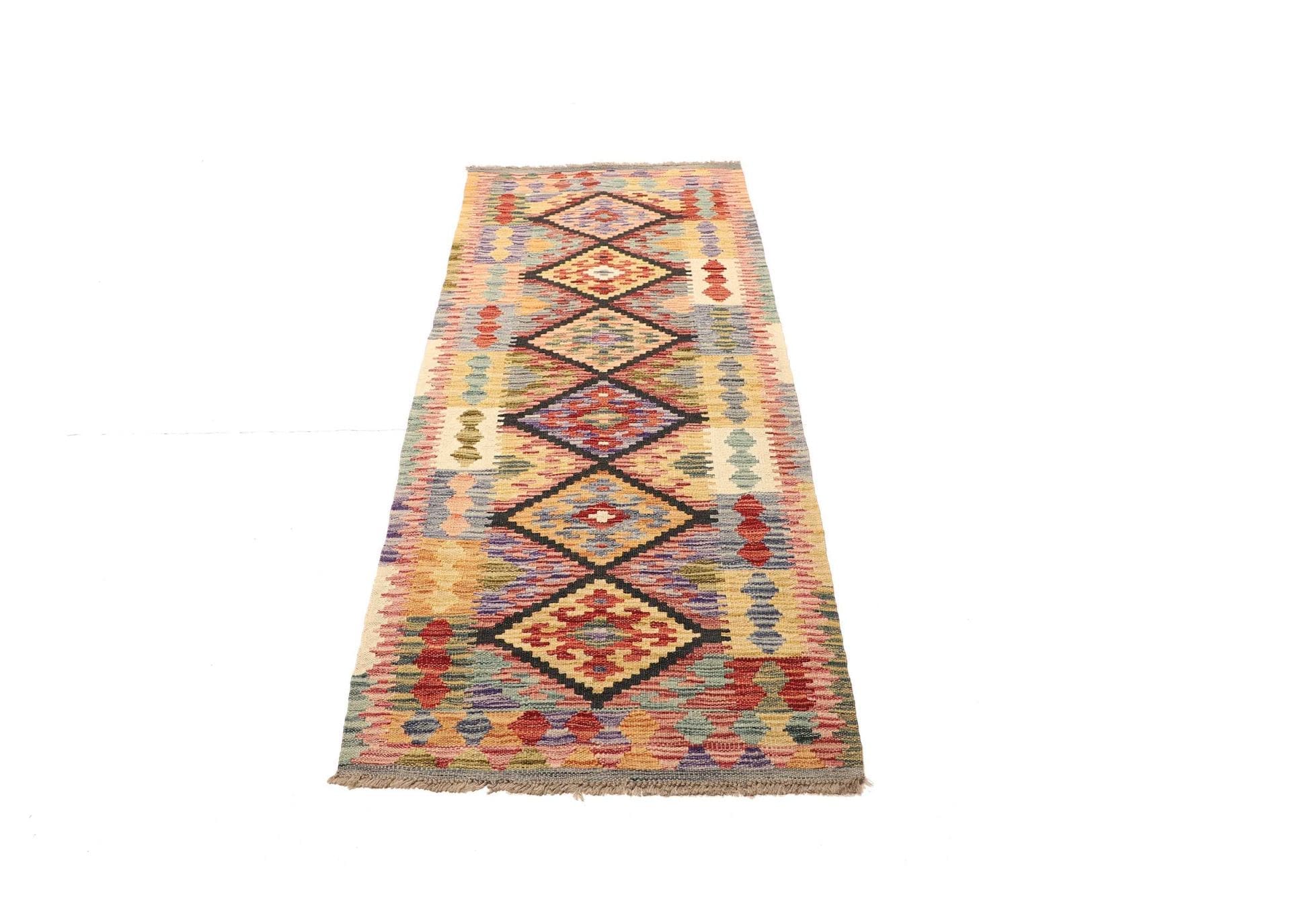 Kelim Teppich 72 x 182cm aus Schurwolle, handgewebt, rustikal