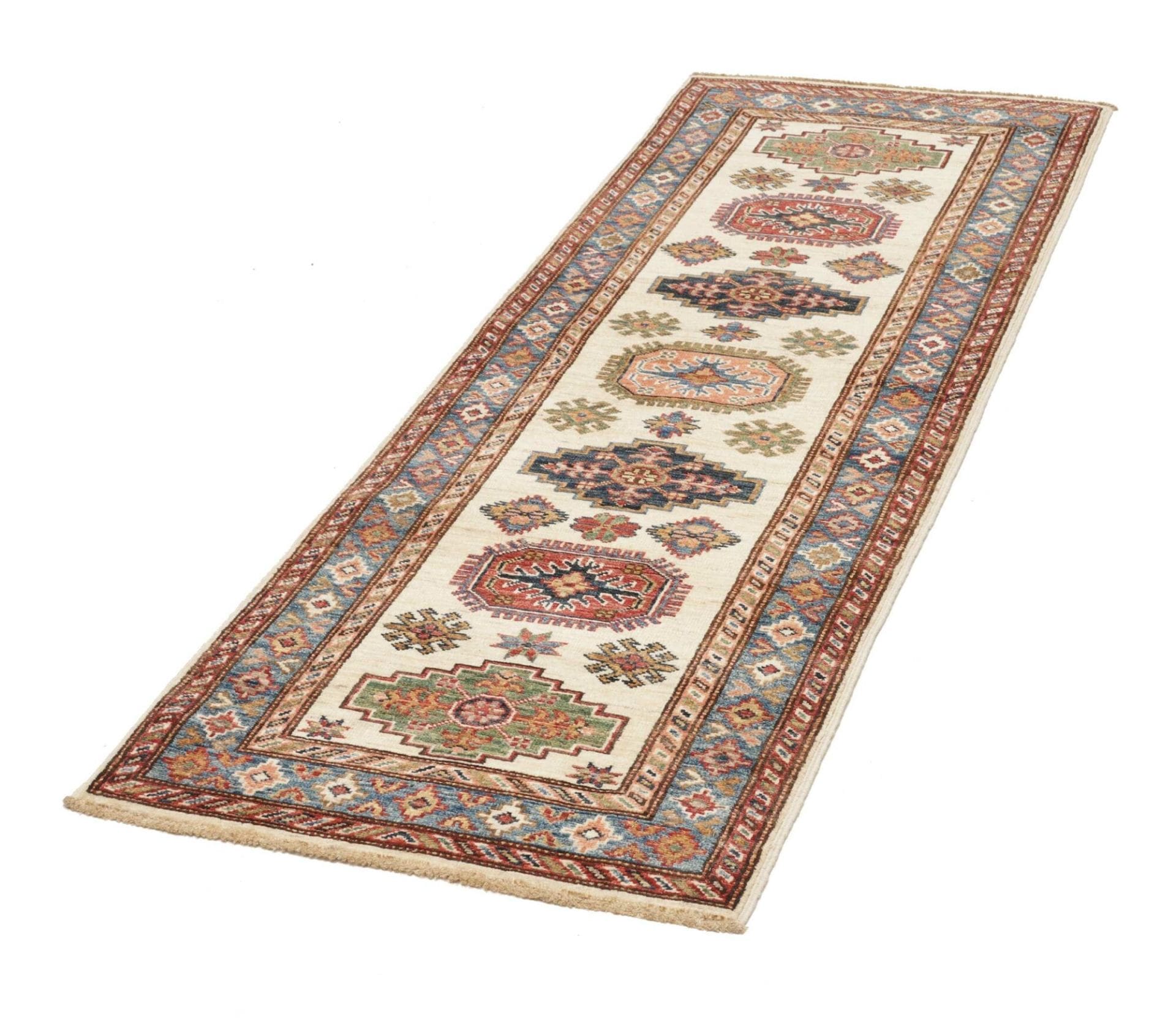 Kazak Orientteppich 68 x 183 cm - geometrisches Muster, handgeknüpft