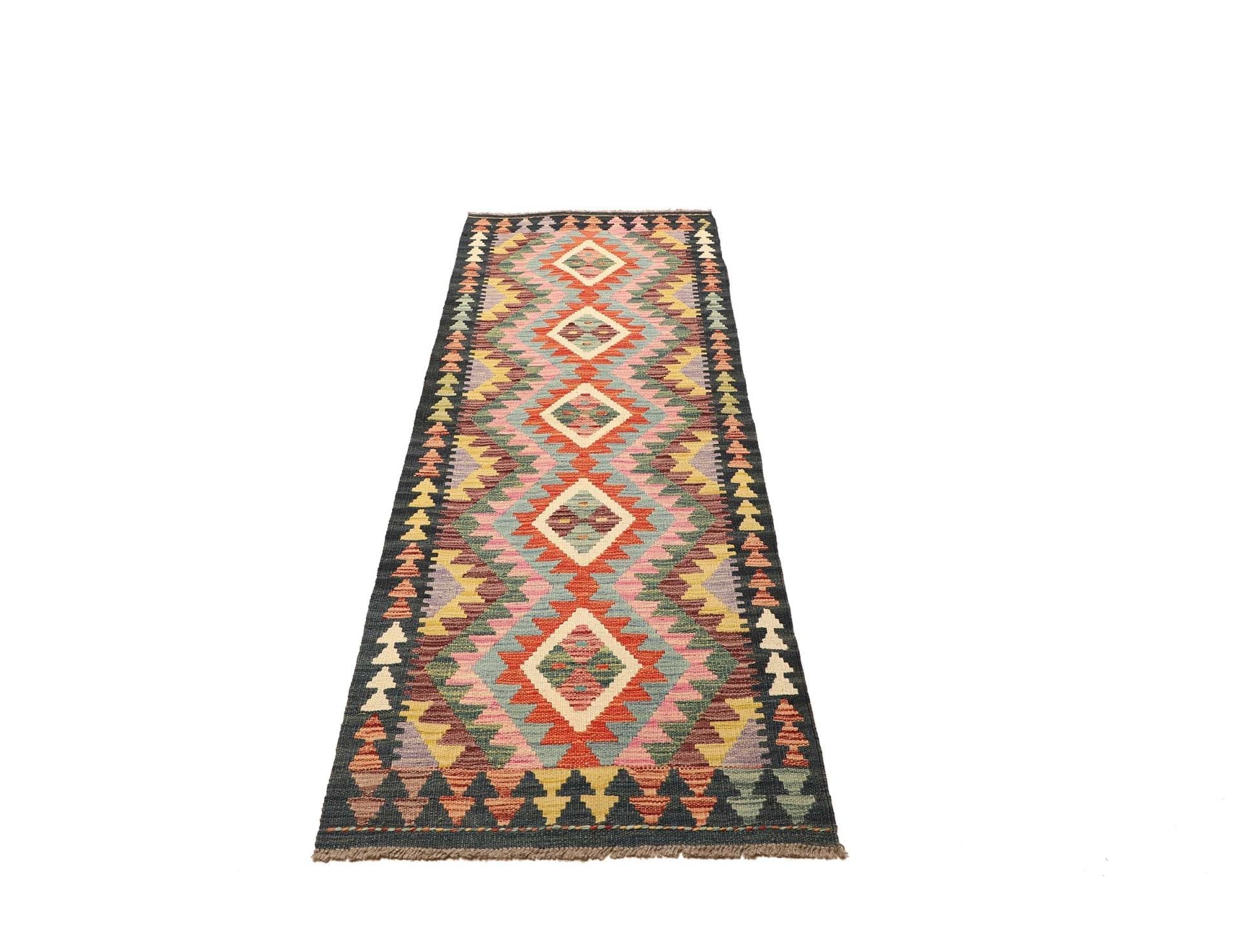 Kelim Teppich 67 x 191 cm, handgewebt, rustikales Flair, Wolle