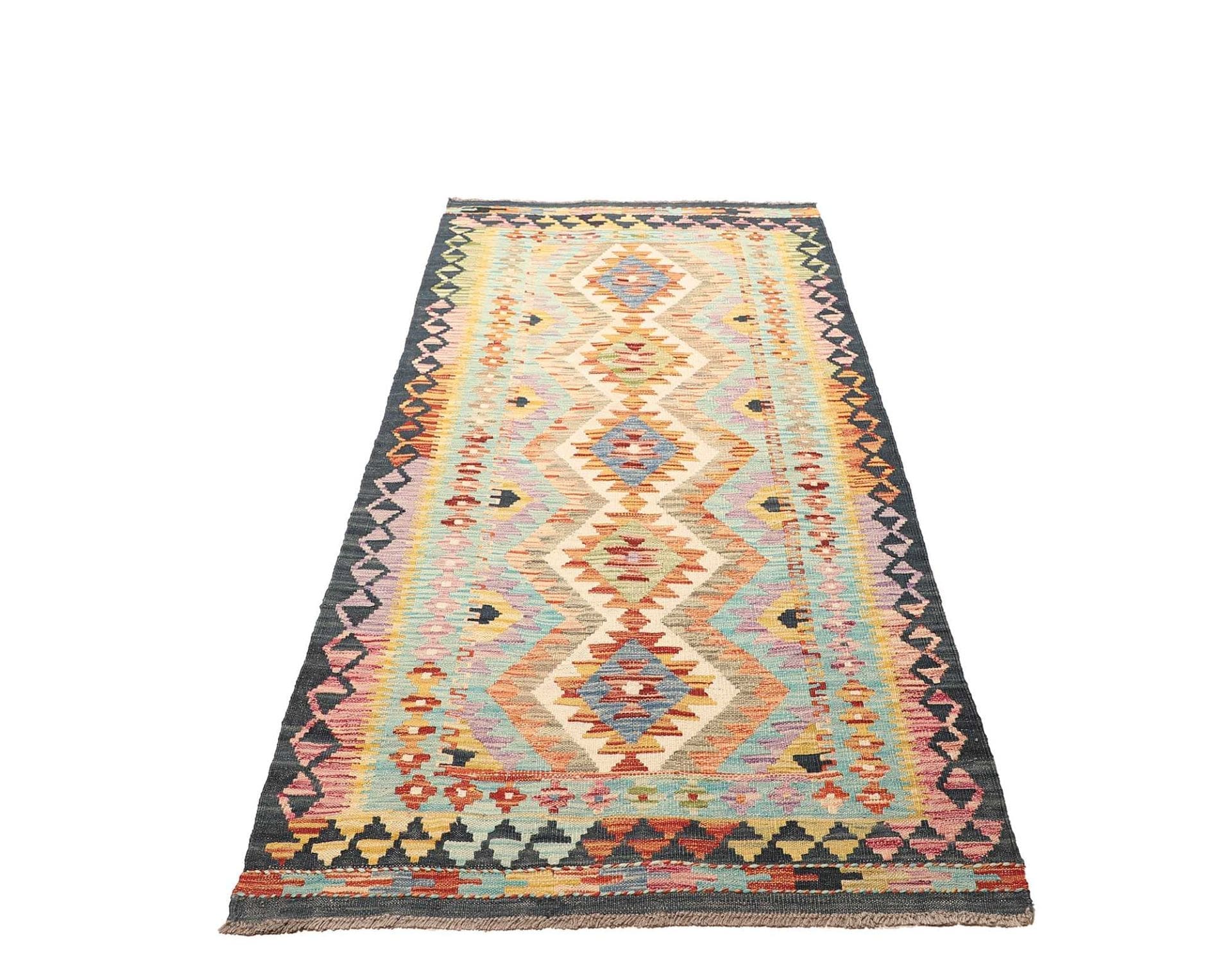 Kelim Teppich 96 x 200cm - Handgewebt, rustikales Flair, Wolle