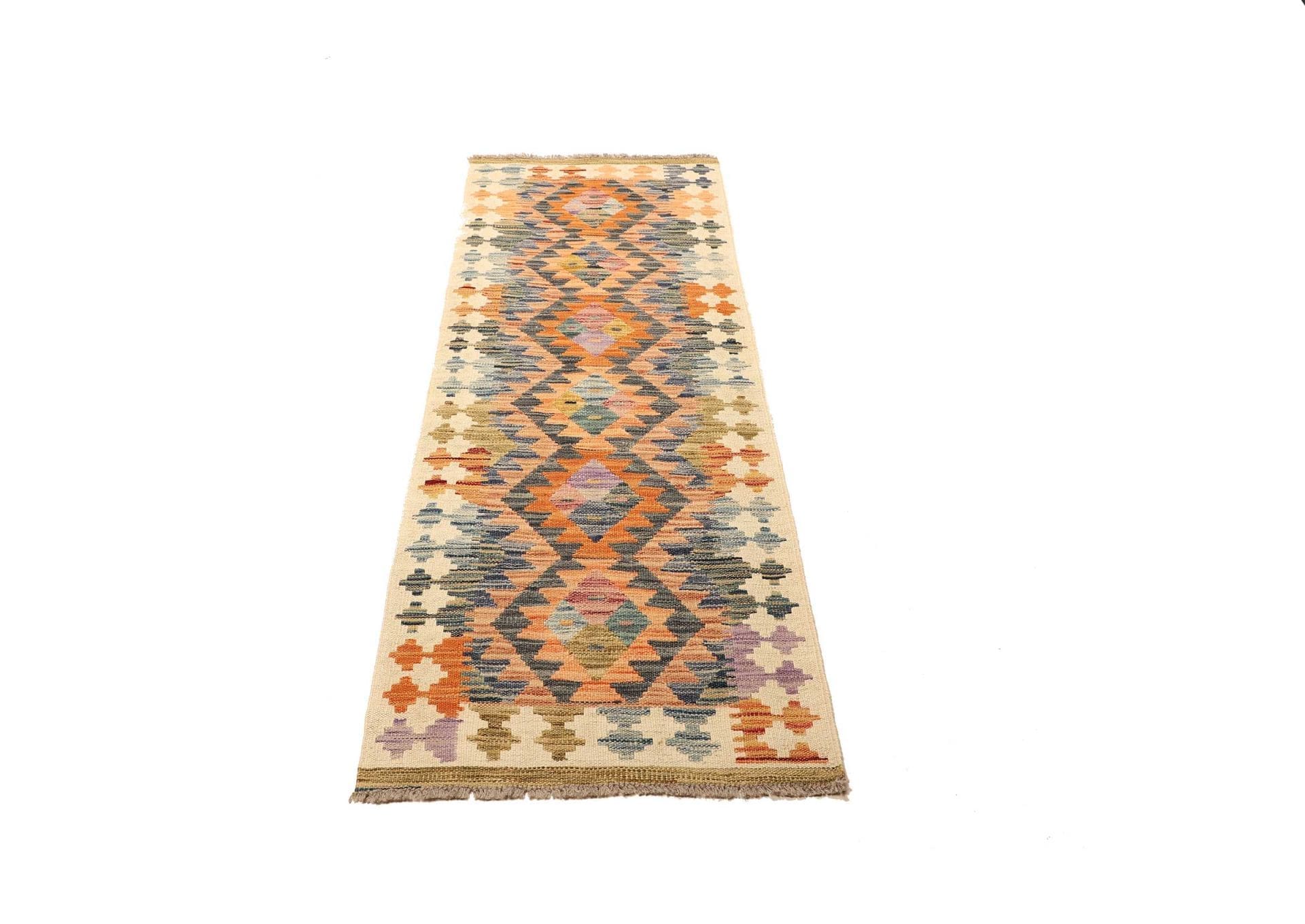 Kelim Teppich 63 x 179 cm, handgewebt, rustikales Flair, Schurwolle