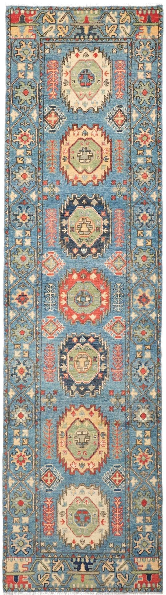 Kazak Teppich 90 x 303 cm, geometrische Muster, handgeknüpft