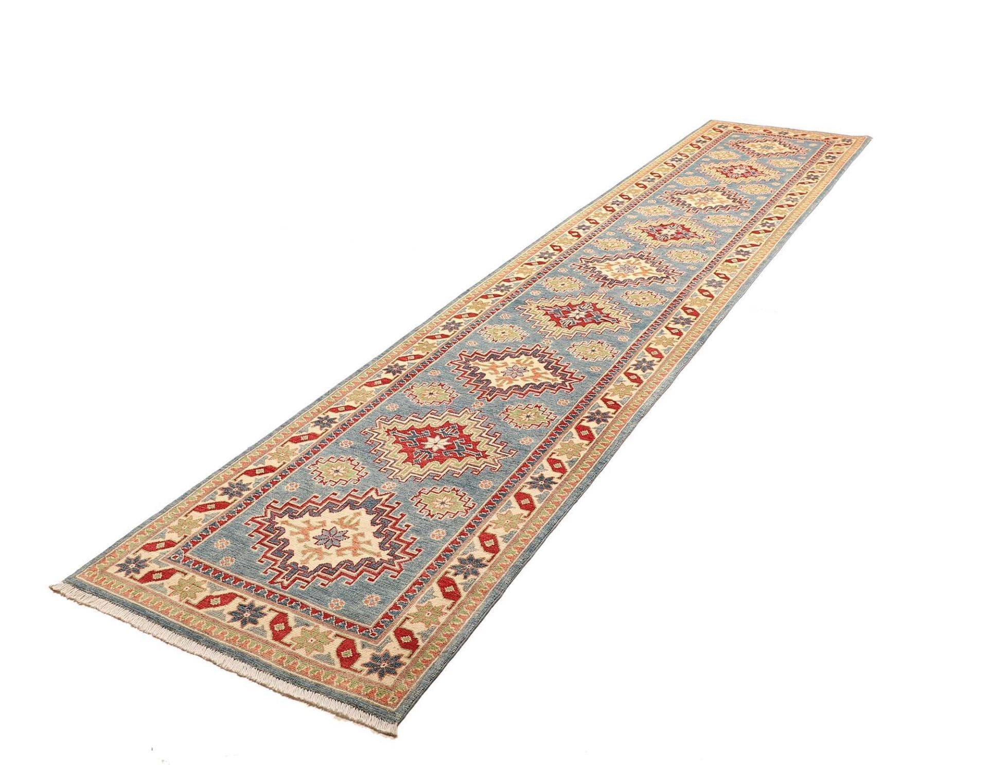 Kazak Teppich 85 x 392 cm – Handgeknüpft, geometrische Muster, Wolle