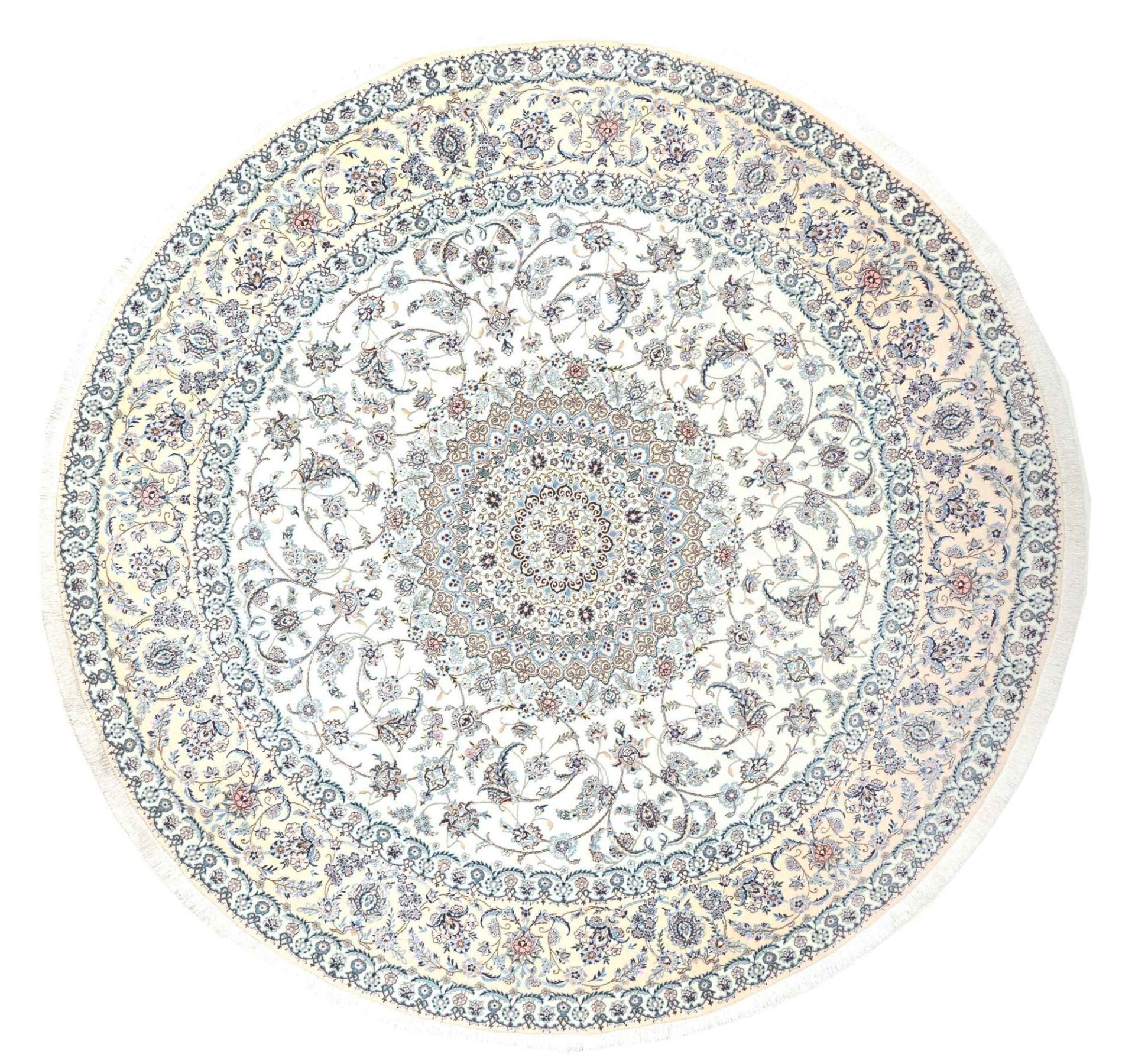 Nain Teppich 248 x 245 cm, handgeknüpft, Schurwolle, blau-weiß