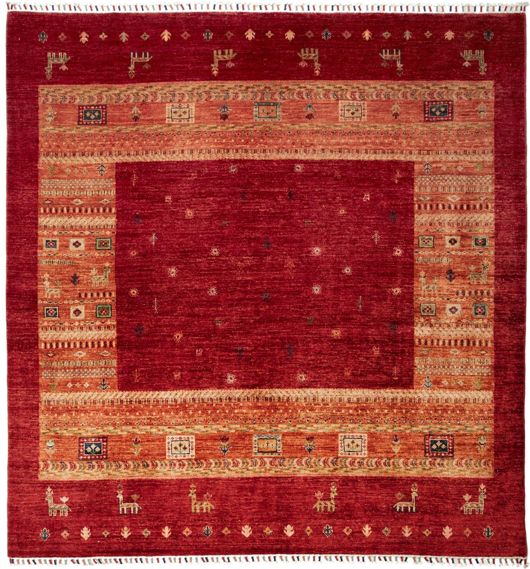 (Verkauft) Gabbeh Teppich 203 x 212 cm, handgeknüpft, weiche Schurwolle