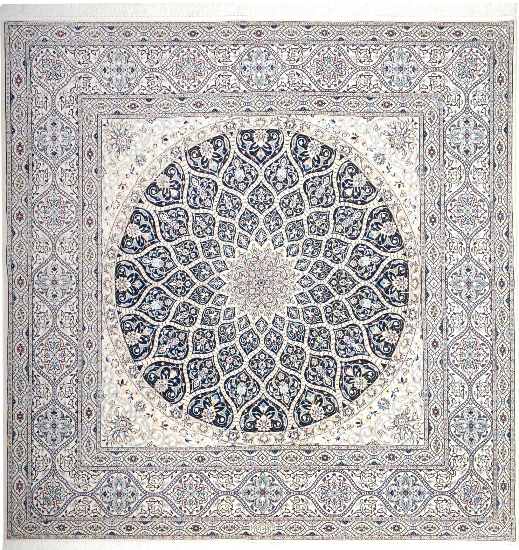 Nain Teppich 205x205cm, handgeknüpft, florale Muster, Perserteppich