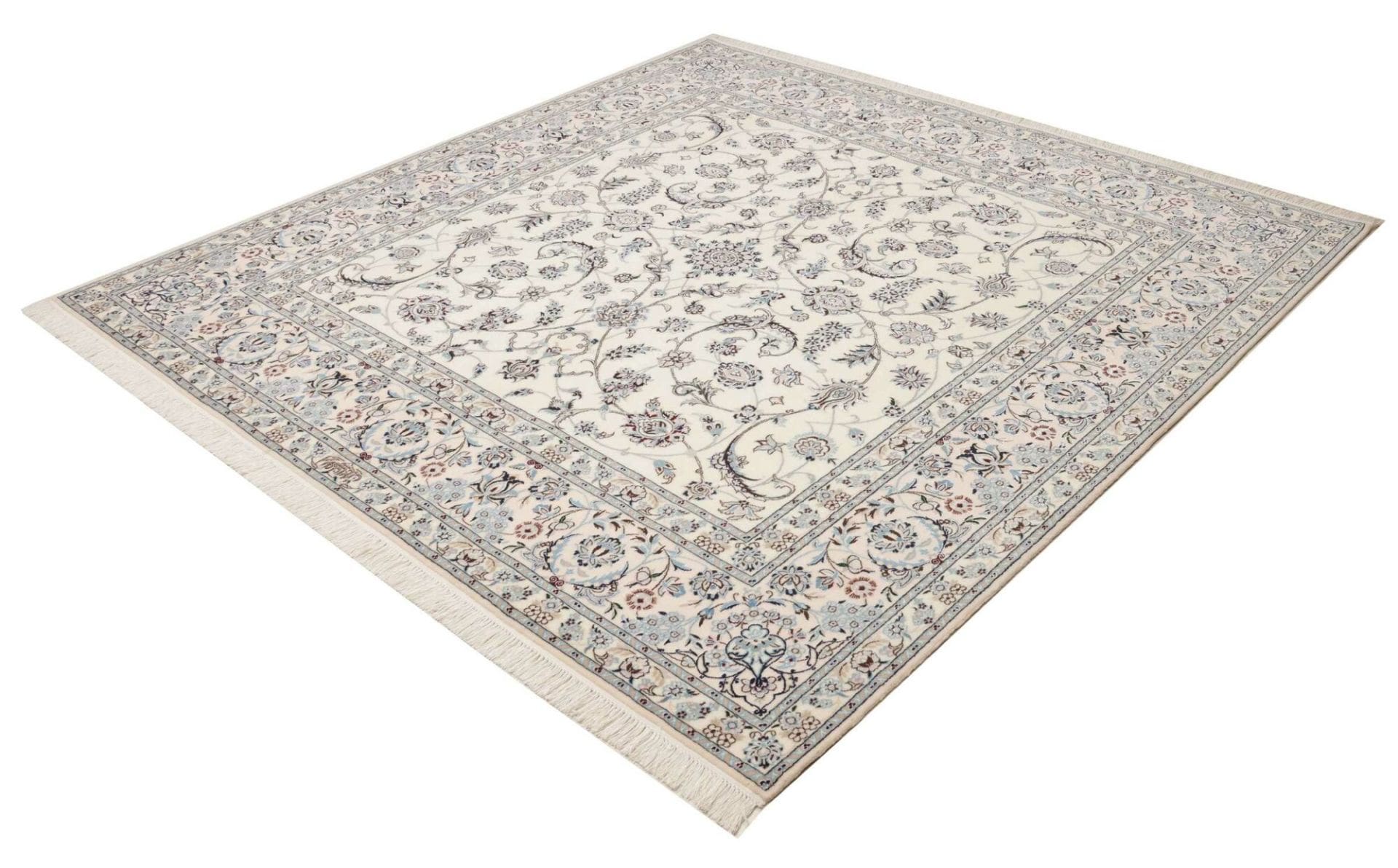 Nain Teppich 210 x 210 cm, florales Muster, Schurwolle, handgeknüpft
