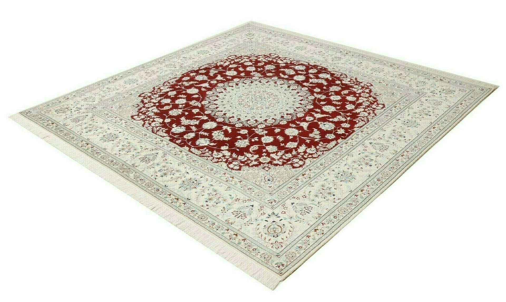 Nain Teppich 204x201cm, florales Muster, Schurwolle, handgeknüpft