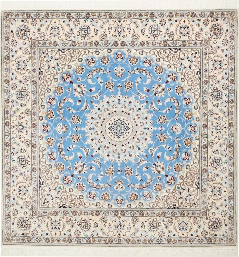 Nain Teppich 154 x 154 cm, florale Muster, handgeknüpft, Perserteppich H1