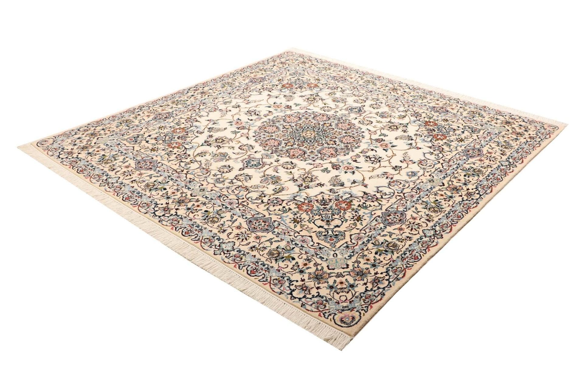 Nain Teppich 205 x 200cm, florales Muster, handgeknüpft, Perserteppich