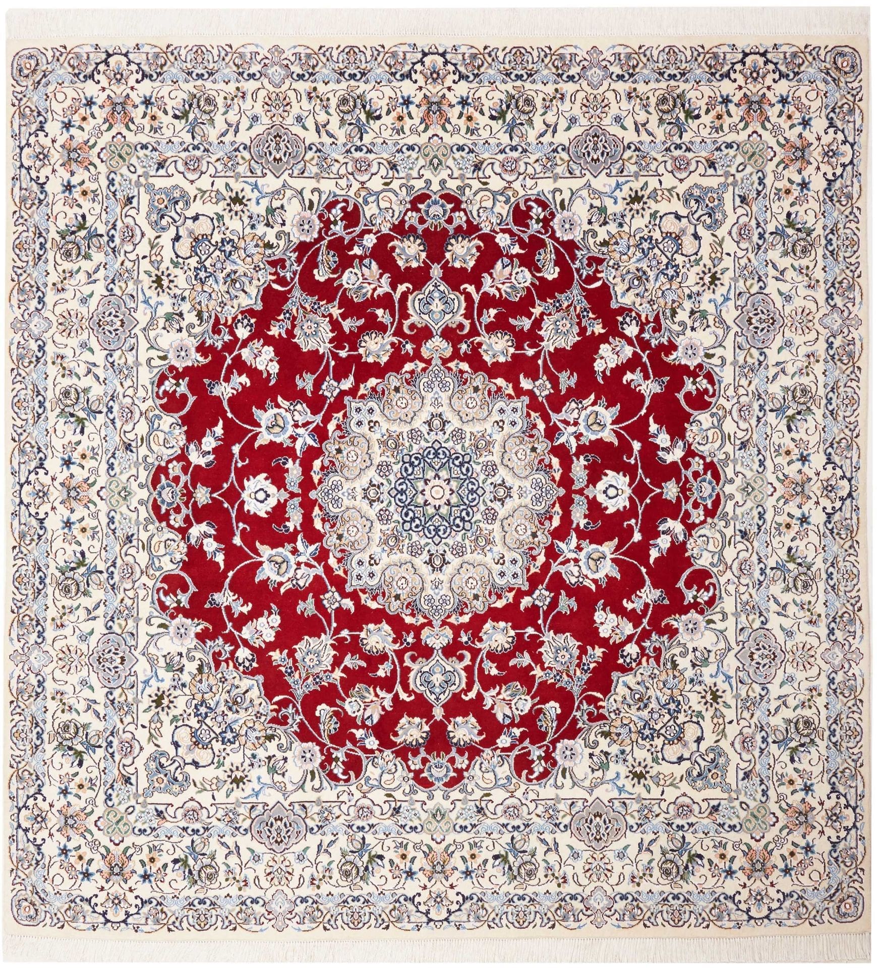 Nain Teppich 198 x 205cm, florales Muster, handgeknüpft, Perserteppich