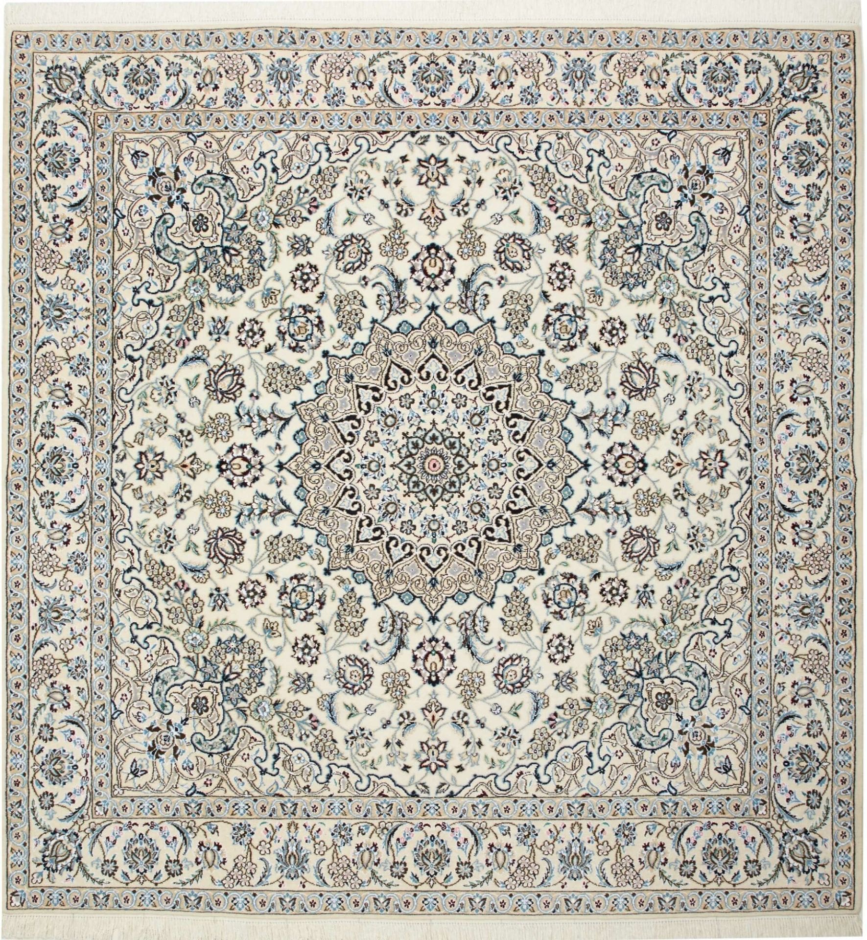 Nain Teppich 204 x 210 cm, florales Design, handgeknüpft
