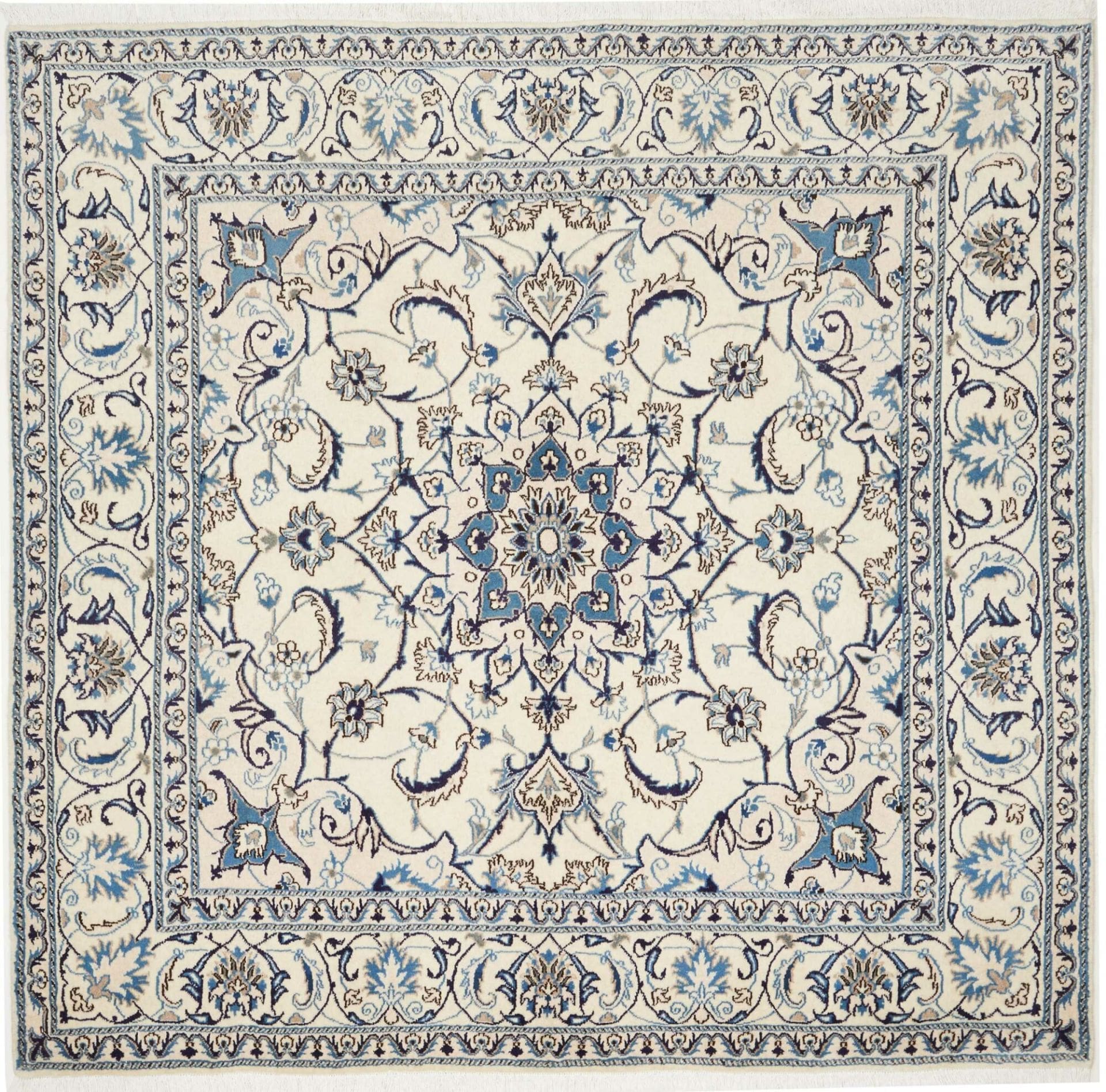 Nain Teppich 203 x 190 cm, florale Muster, handgeknüpft, Perserteppich H1