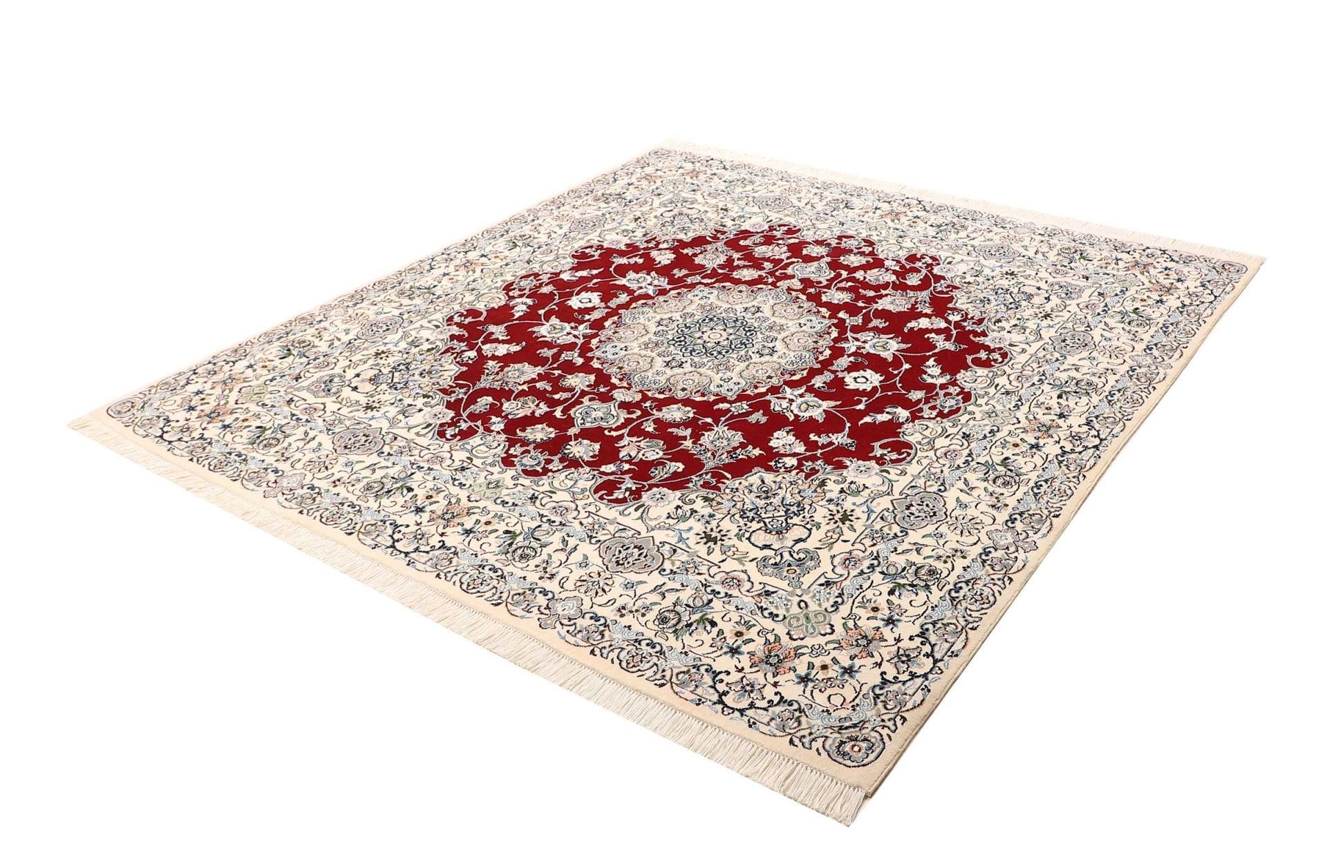 Nain Teppich 198 x 205cm, florales Muster, handgeknüpft, Perserteppich