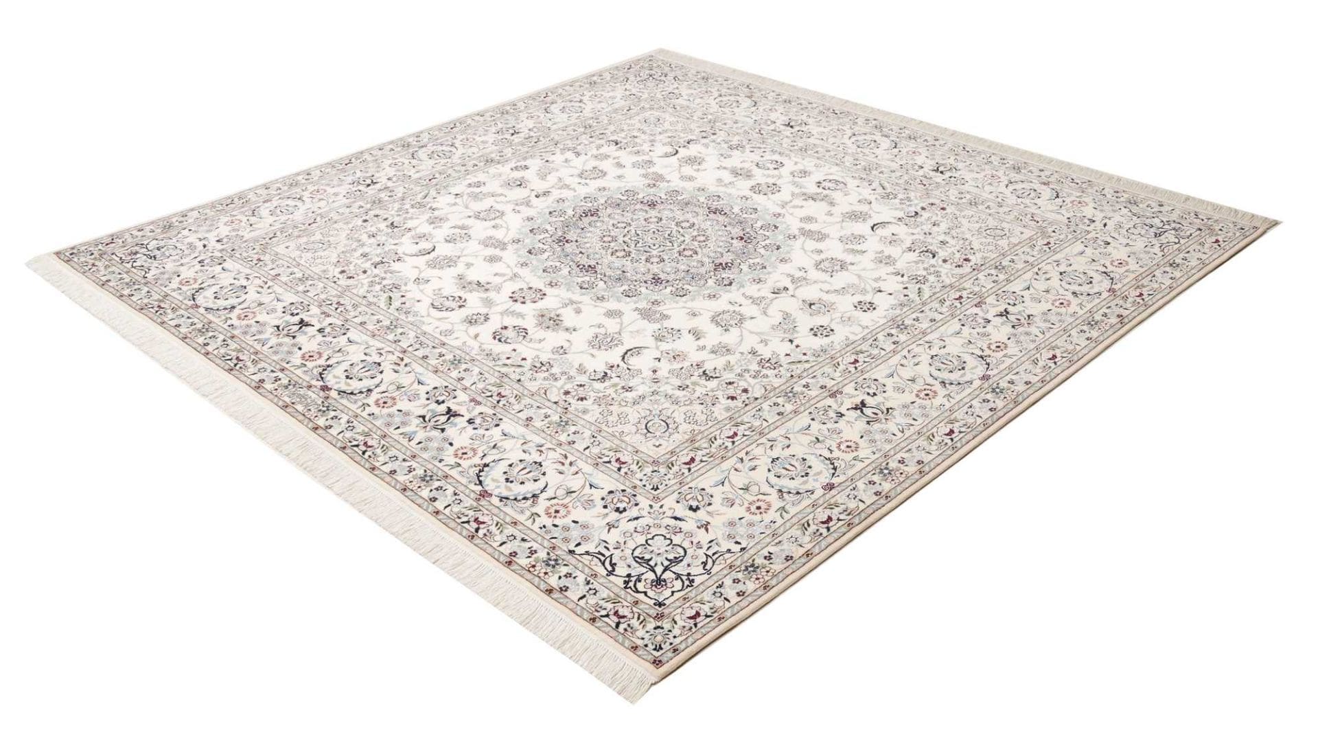 Nain Teppich 217 x 210cm, florales Muster, Schurwolle, handgeknüpft