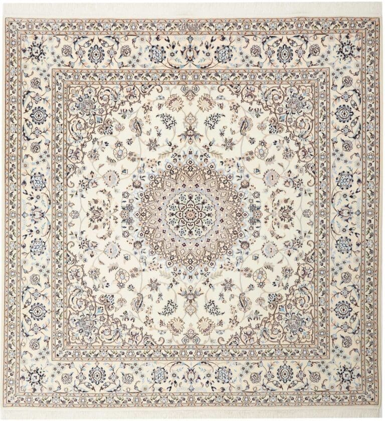 Nain Teppich 208 x 213 cm, florales Muster, handgeknüpft, Perserteppich