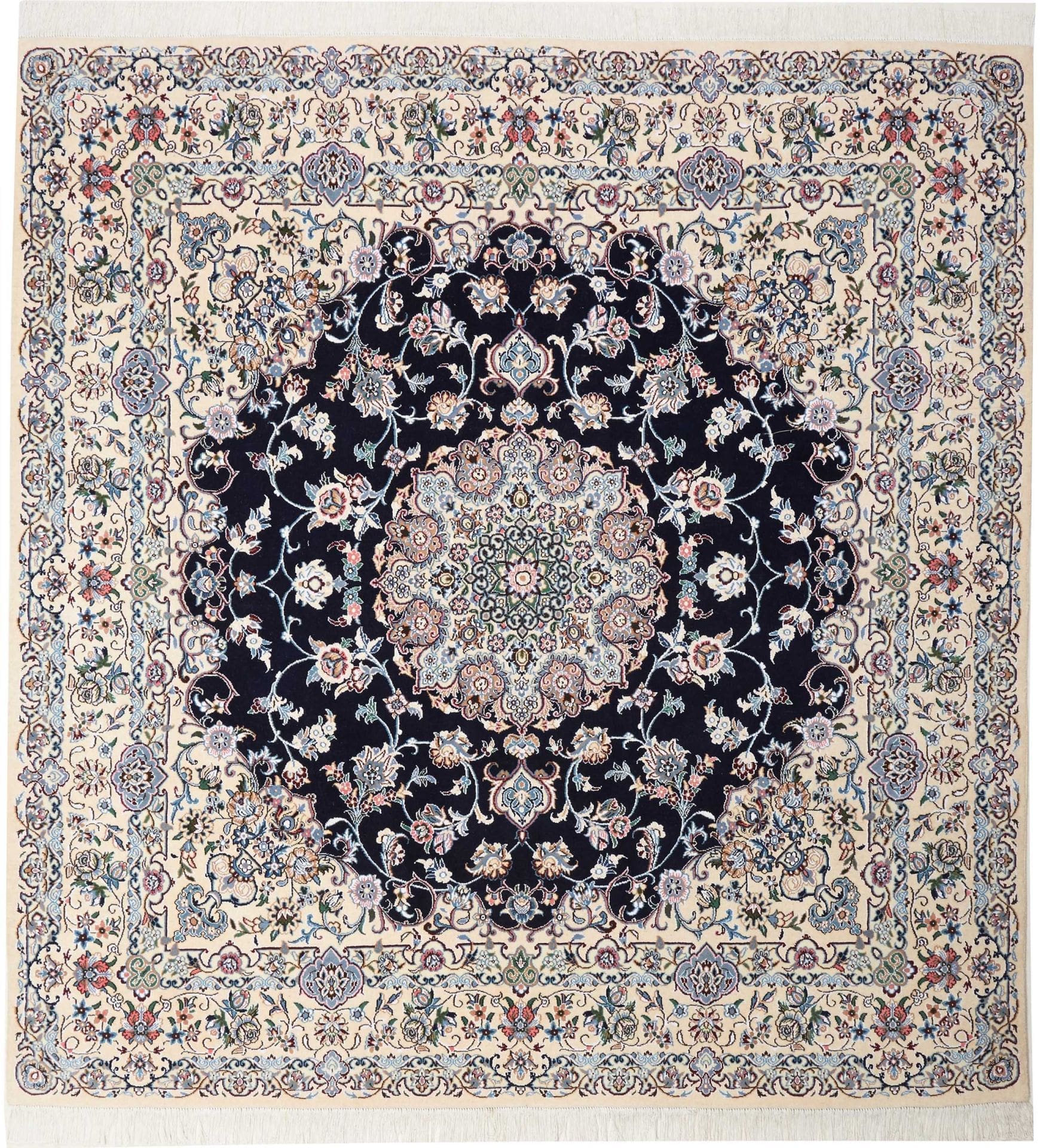 Nain Teppich 200 x 207cm, florale Muster, handgeknüpft, Perserteppich