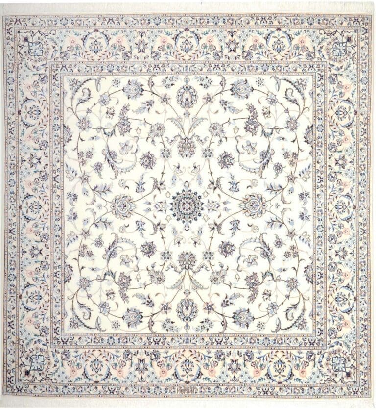 Nain Teppich 203 x 210 cm, florales Muster, handgeknüpft, Perserteppich