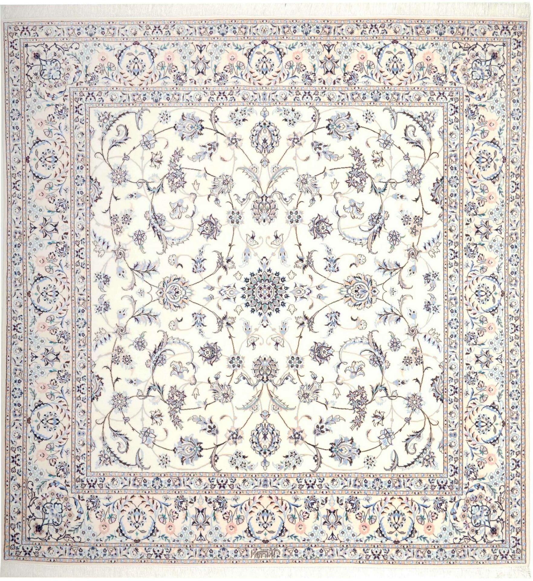 Nain Teppich 203 x 210 cm, florales Muster, handgeknüpft, Perserteppich