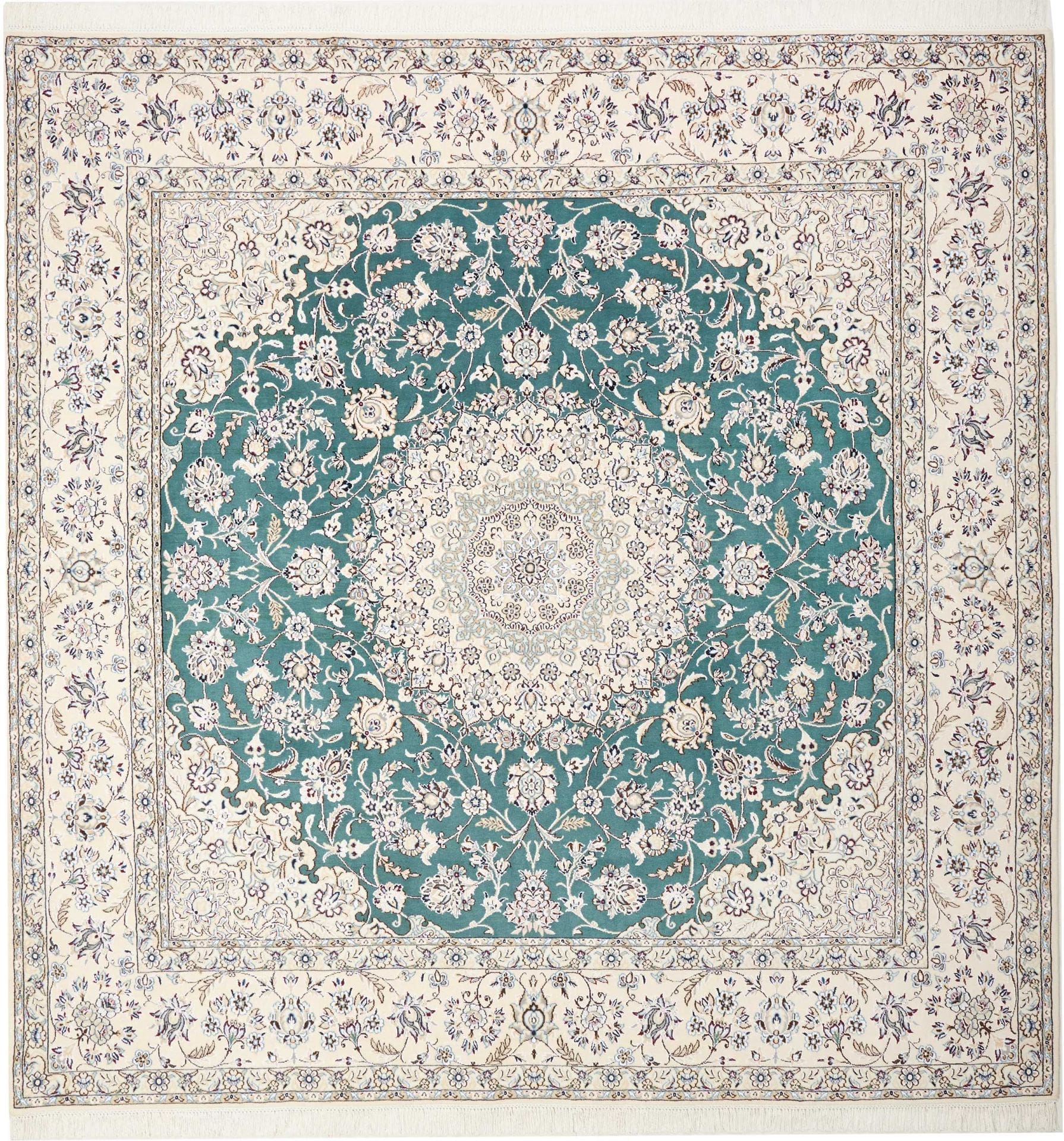 Nain Teppich 254 x 253 cm, florales Design, handgeknüpft H1