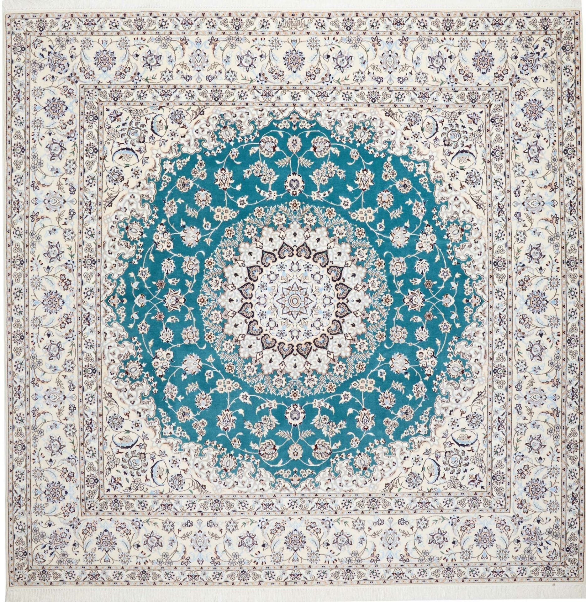 Nain Teppich 256 x 248 cm, florales Muster, handgeknüpft