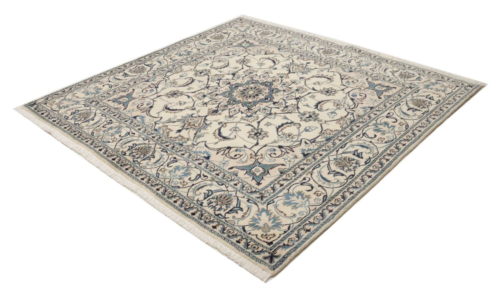 Nain Teppich 203 x 190 cm, florale Muster, handgeknüpft, Perserteppich H1