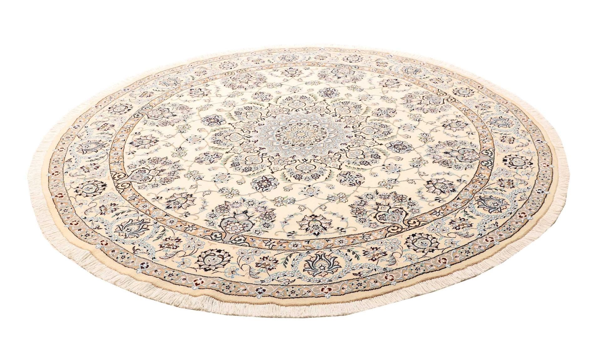 Nain Teppich 208 x 205 cm, florales Design, handgeknüpft, Perserteppich
