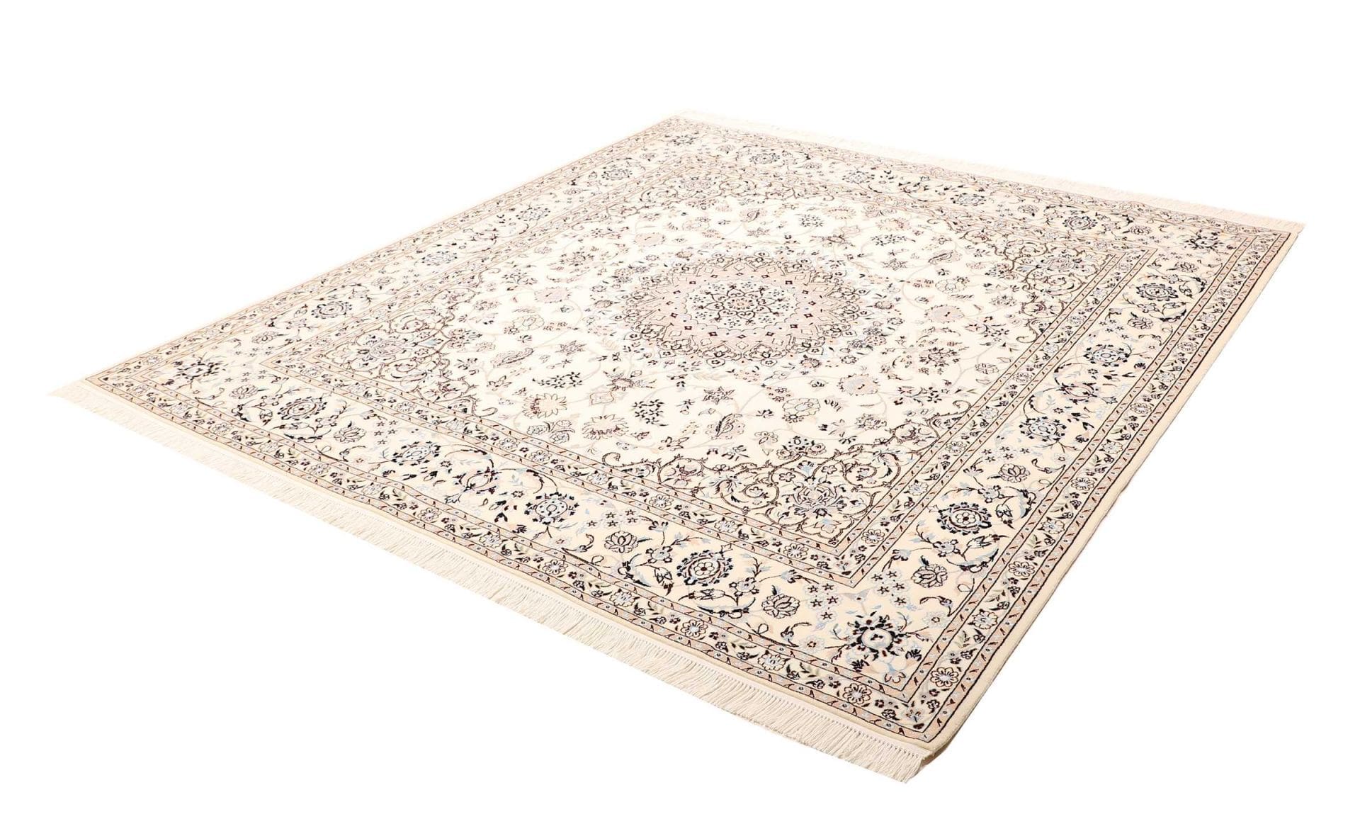 Nain Teppich 208 x 213 cm, florales Muster, handgeknüpft, Perserteppich