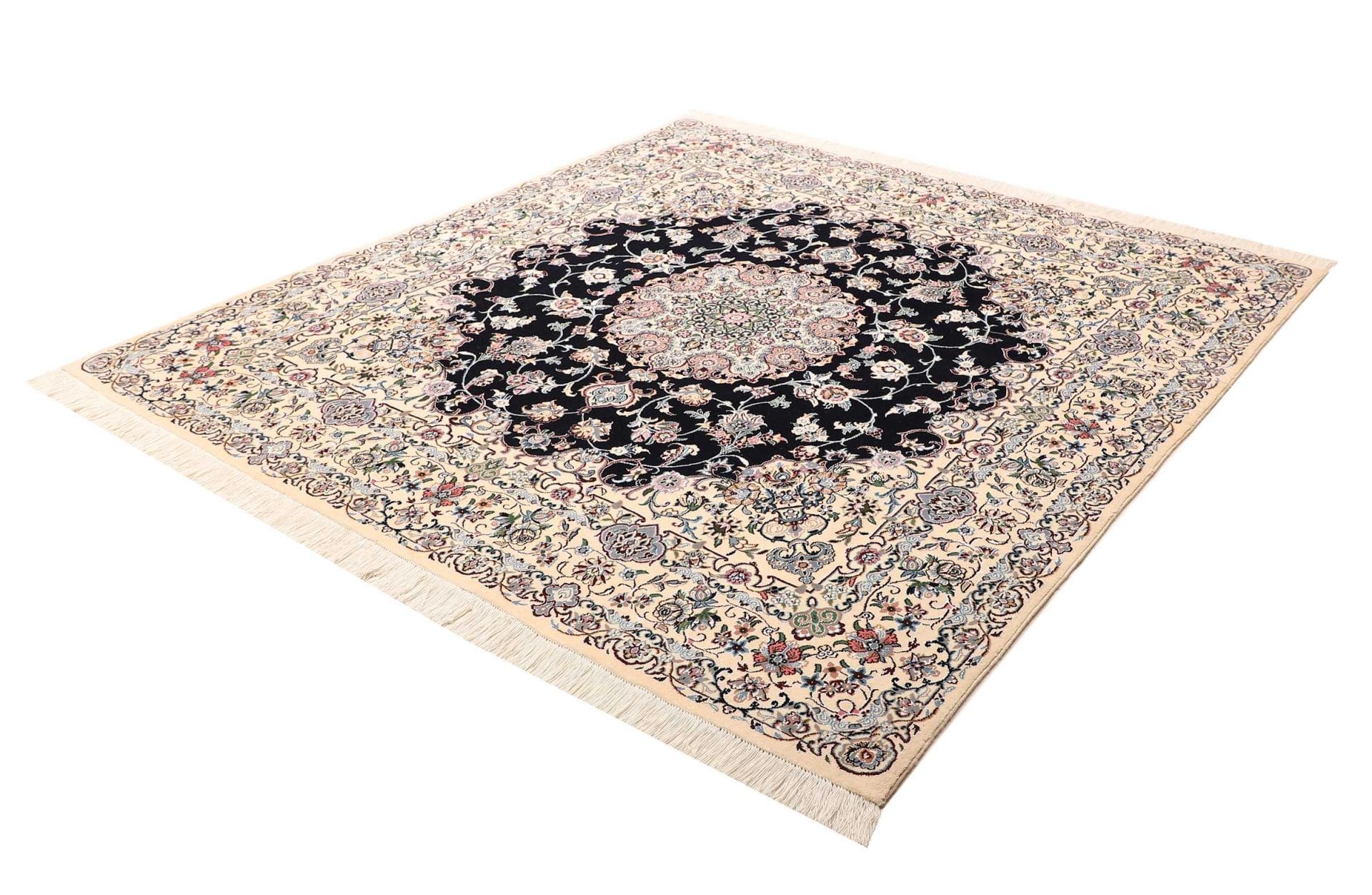 Nain Teppich 200 x 207cm, florale Muster, handgeknüpft, Perserteppich