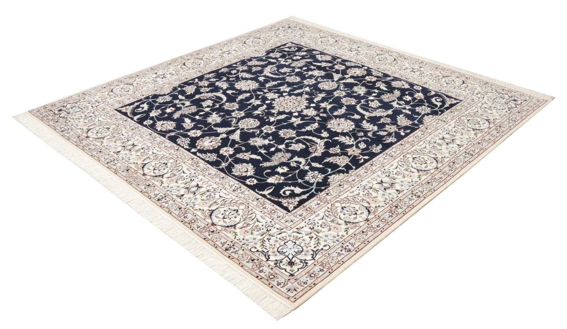 Nain Teppich 205x202 cm, florale Muster, handgeknüpft, Perserteppich