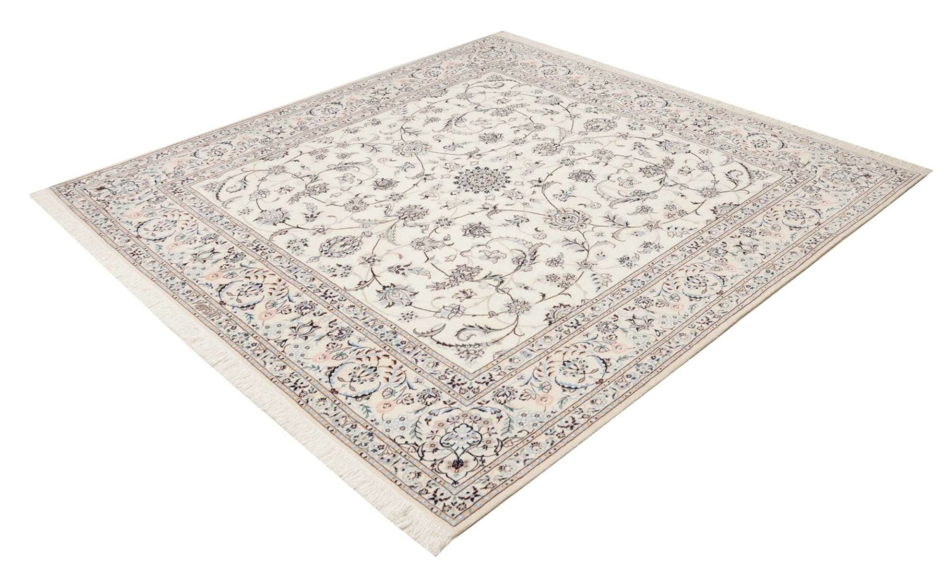 Nain Teppich 203 x 210 cm, florales Muster, handgeknüpft, Perserteppich