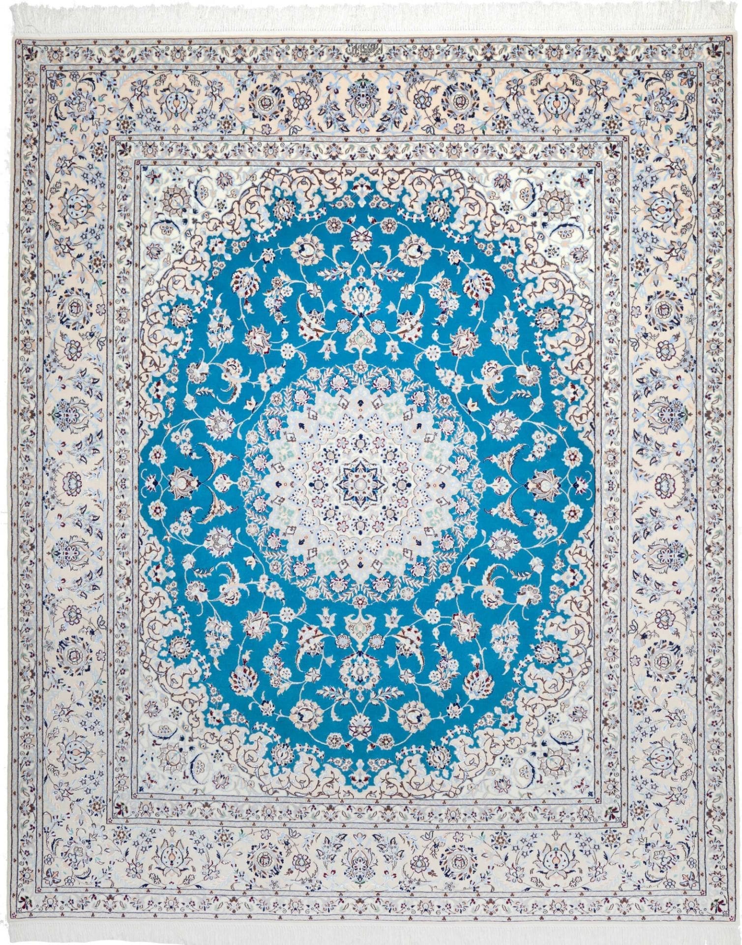 Nain Teppich 210 x 250 cm, florales Muster, handgeknüpft