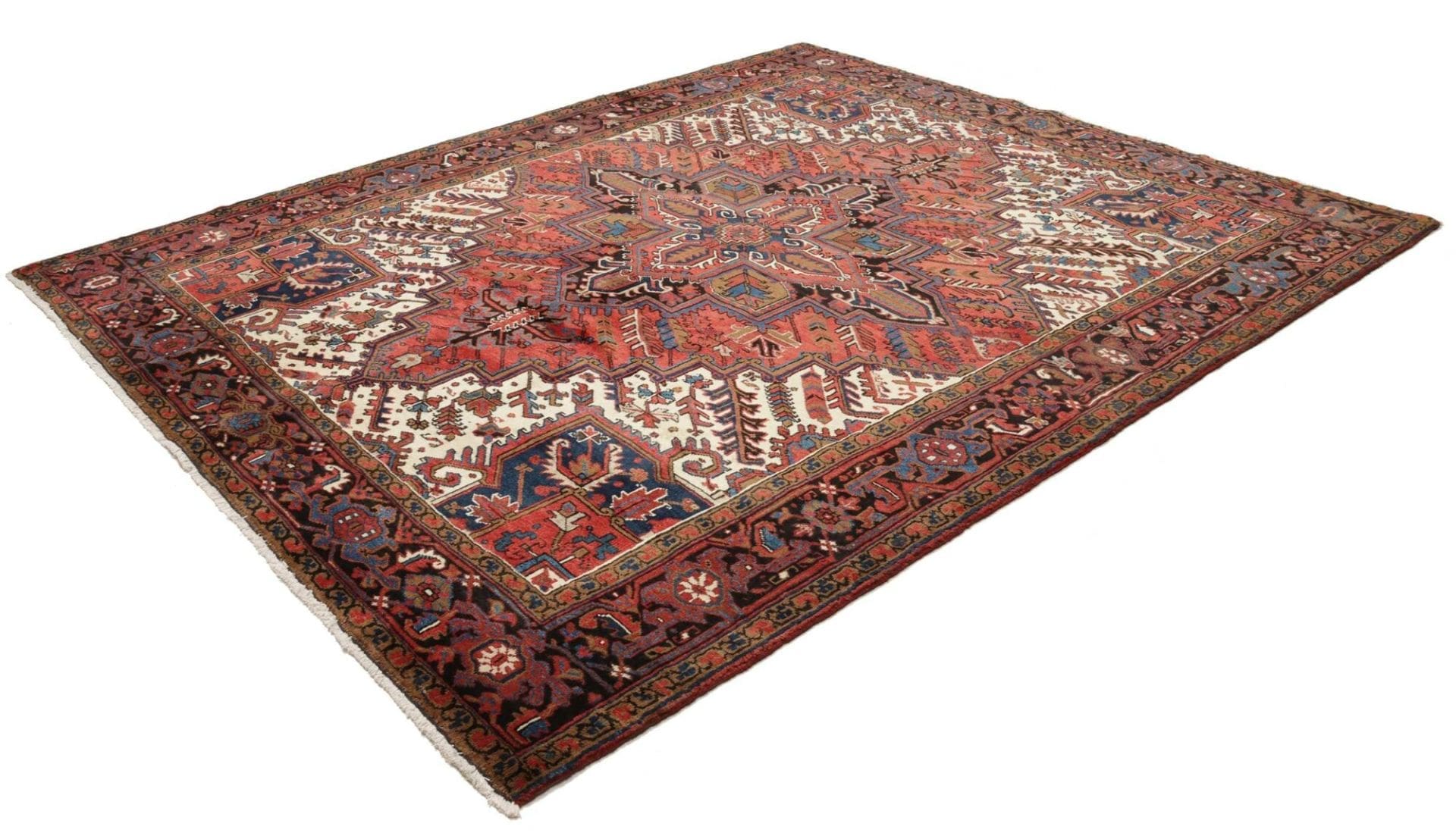 Heriz Teppich 243 x 285 cm, handgeknüpft, rustikales Design