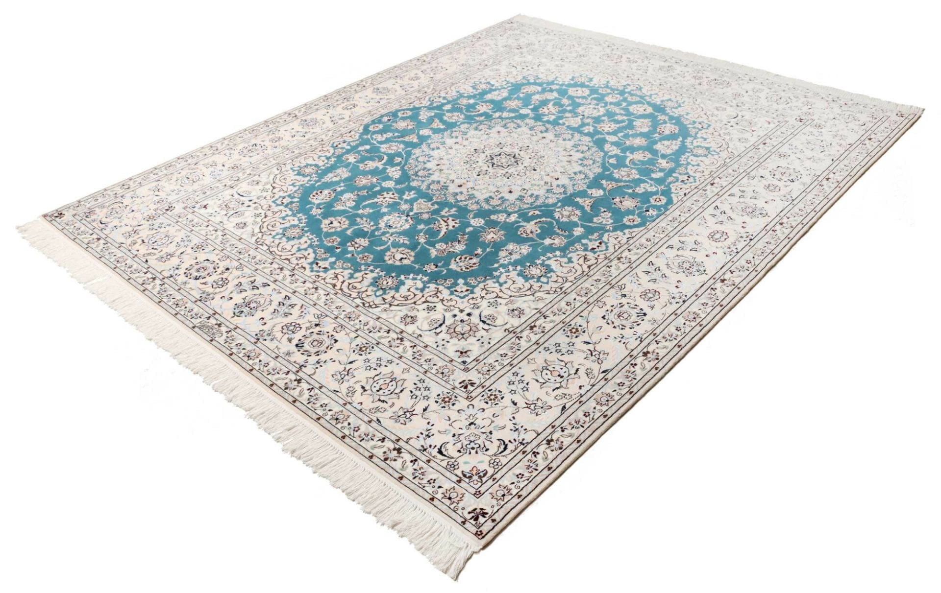 Nain Teppich 210 x 250 cm, florales Muster, handgeknüpft