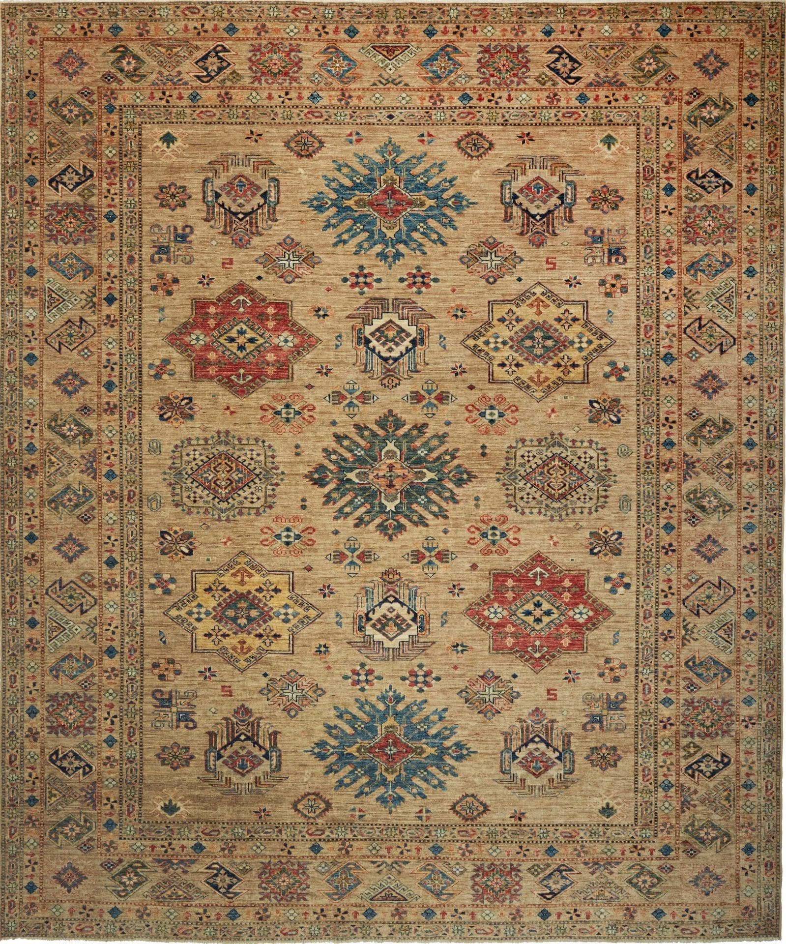 Kazak Teppich 254 x 302cm, geometrisch, Schurwolle, handgeknüpft