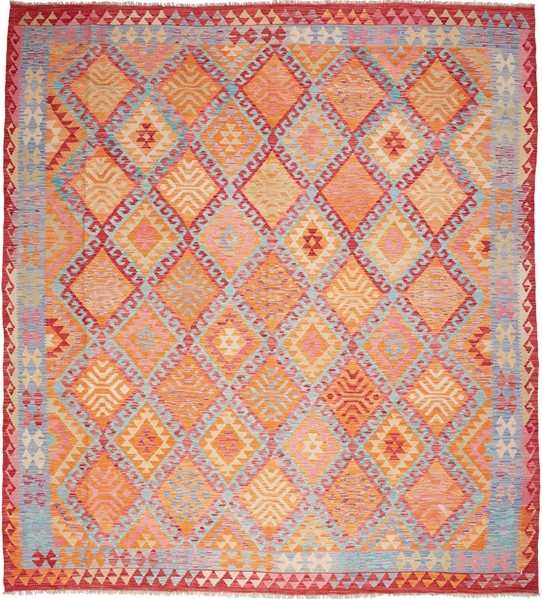 (Verkauft) Handgewebter Kelim 259 x 283cm aus Schurwolle, rustikales Flair