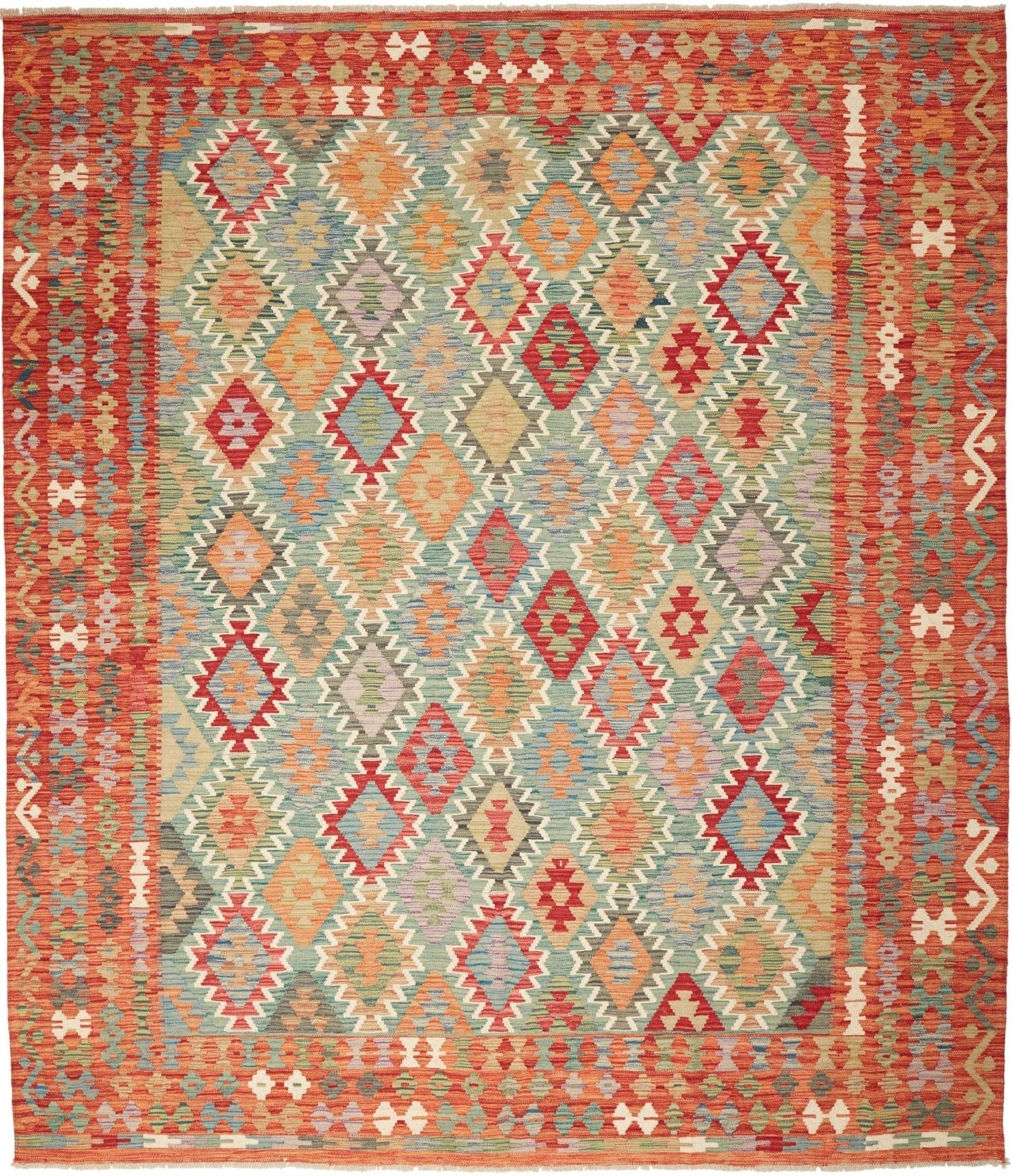 Kelim Teppich 257 x 293cm, rustikales Design, handgewebt