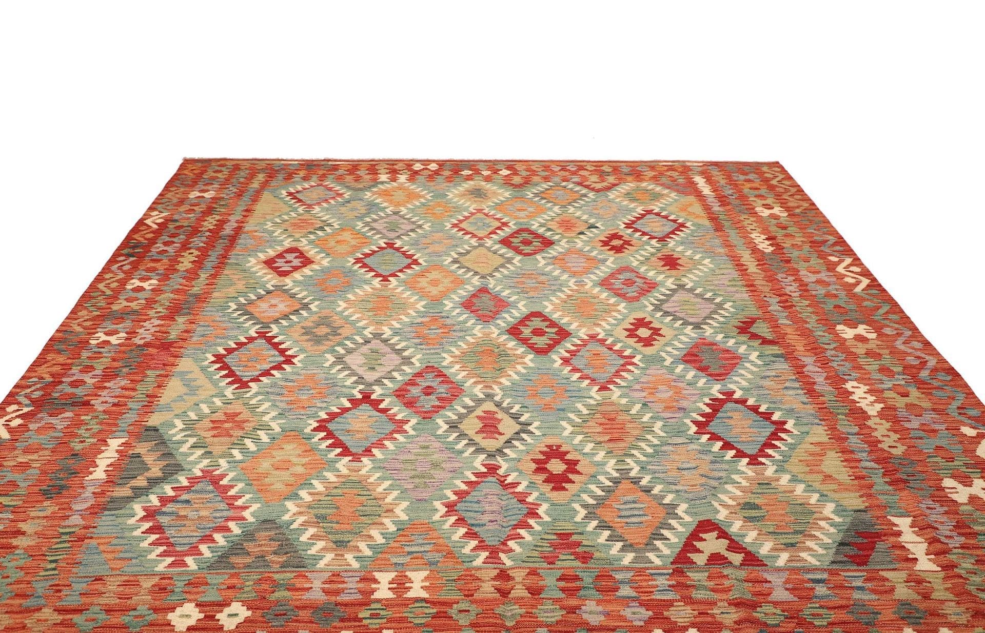 Kelim Teppich 257 x 293cm, rustikales Design, handgewebt