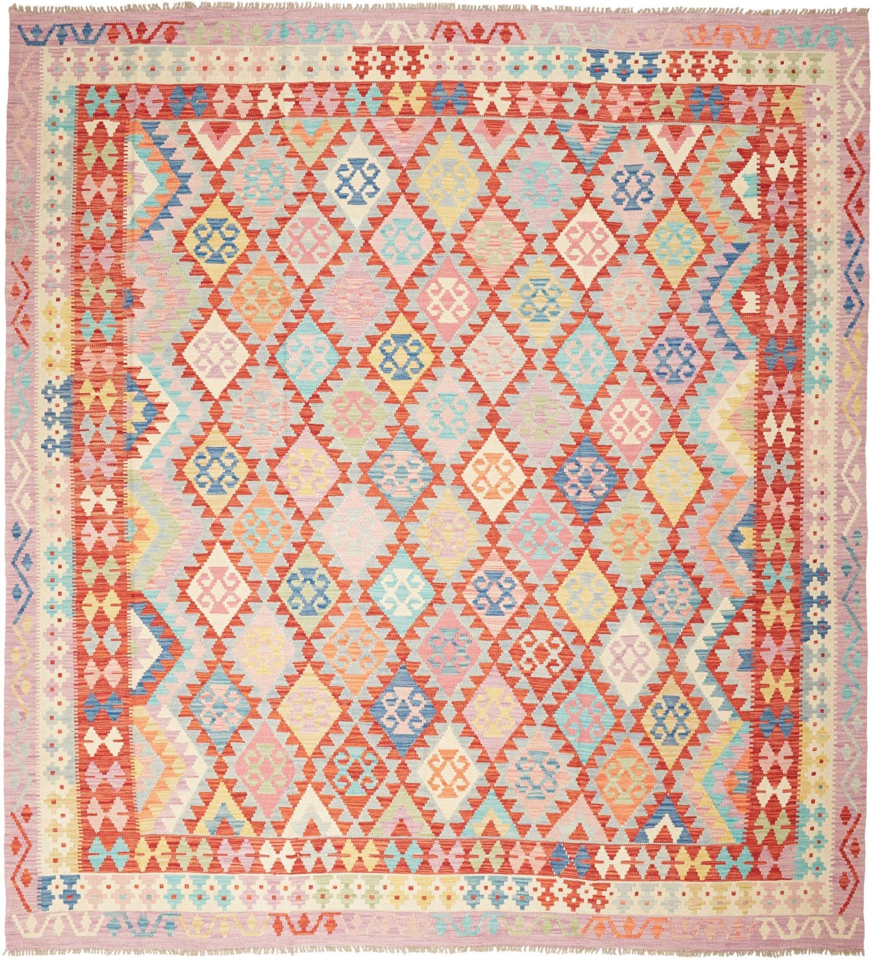 Kelim Teppich 268 x 285 cm aus Schurwolle, handgewebt, rustikal