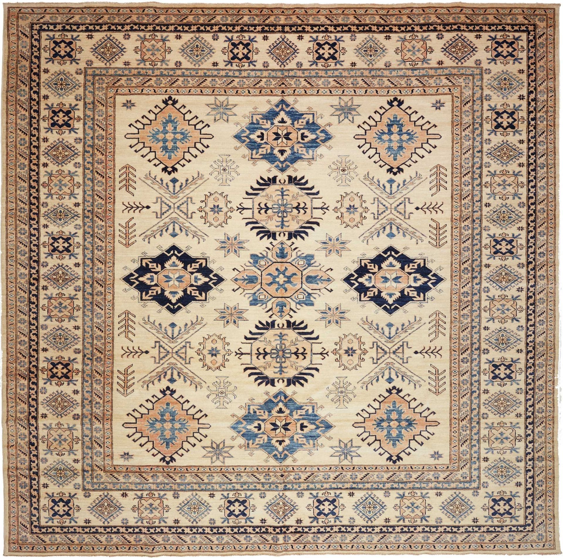 Kazak Teppich 307 x 299cm, geometrisches Muster, handgeknüpft