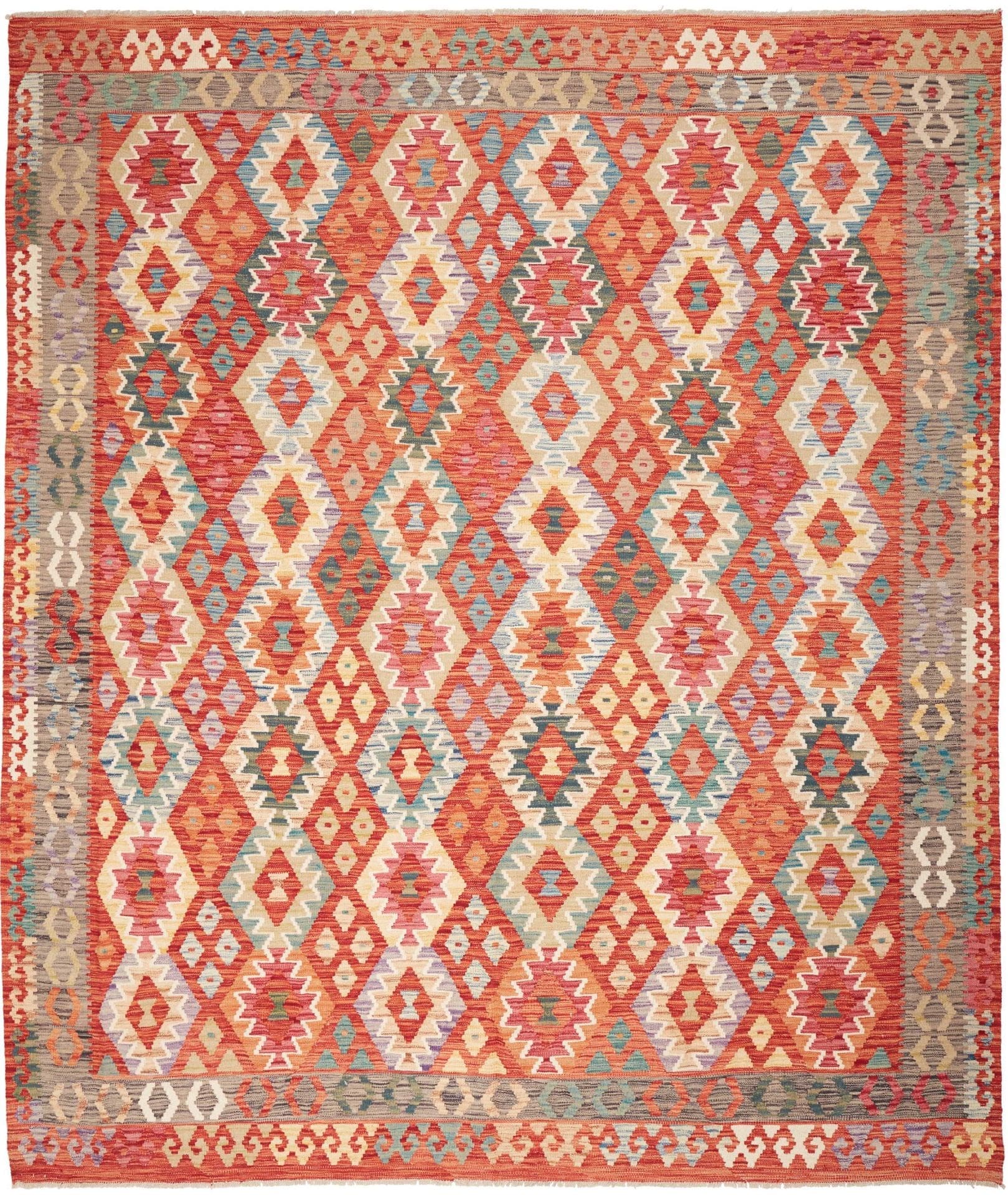 Handgewebter Kelim 259 x 299 cm aus Schurwolle, rustikal, Orientteppich
