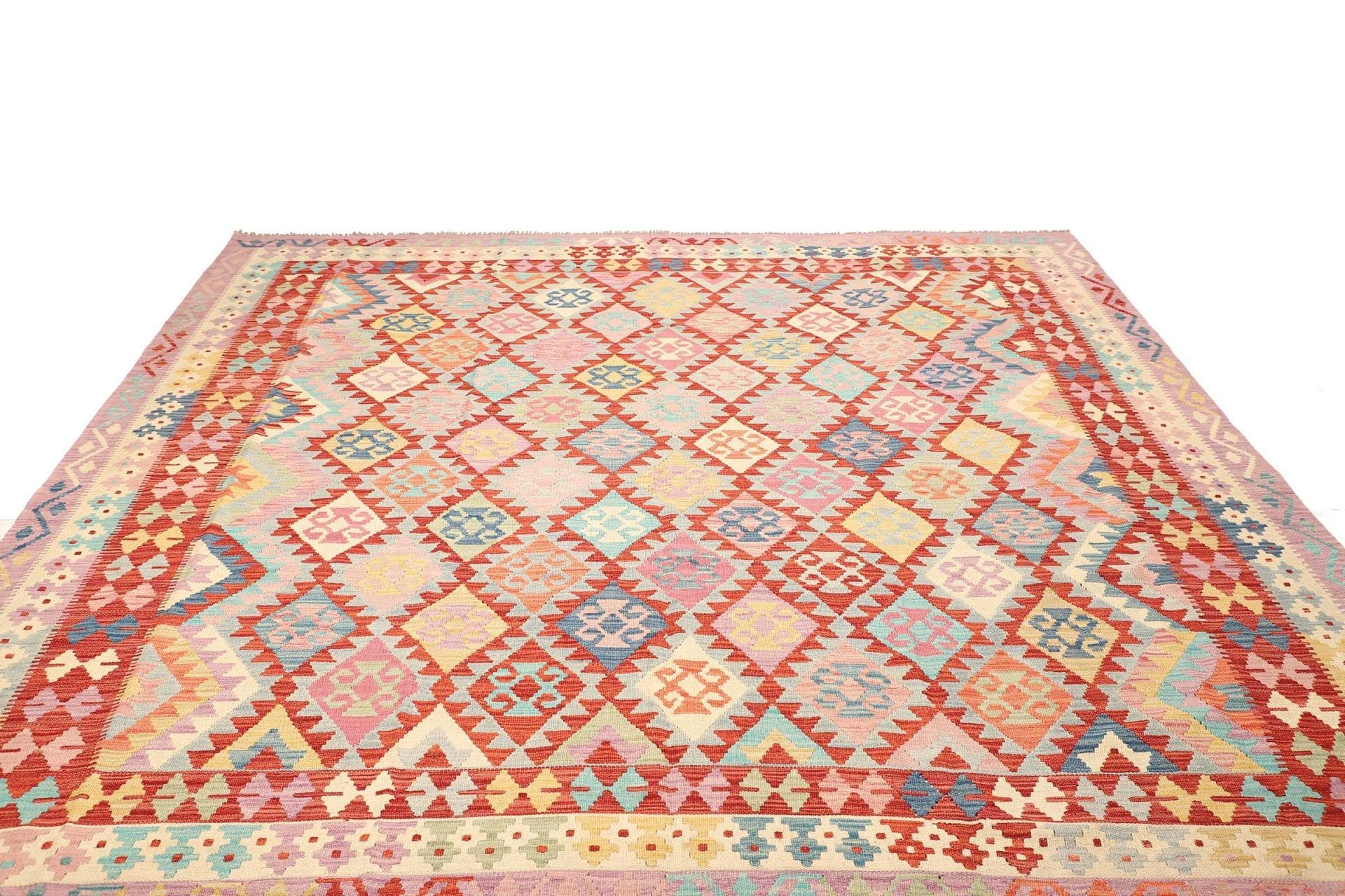 Kelim Teppich 268 x 285 cm aus Schurwolle, handgewebt, rustikal