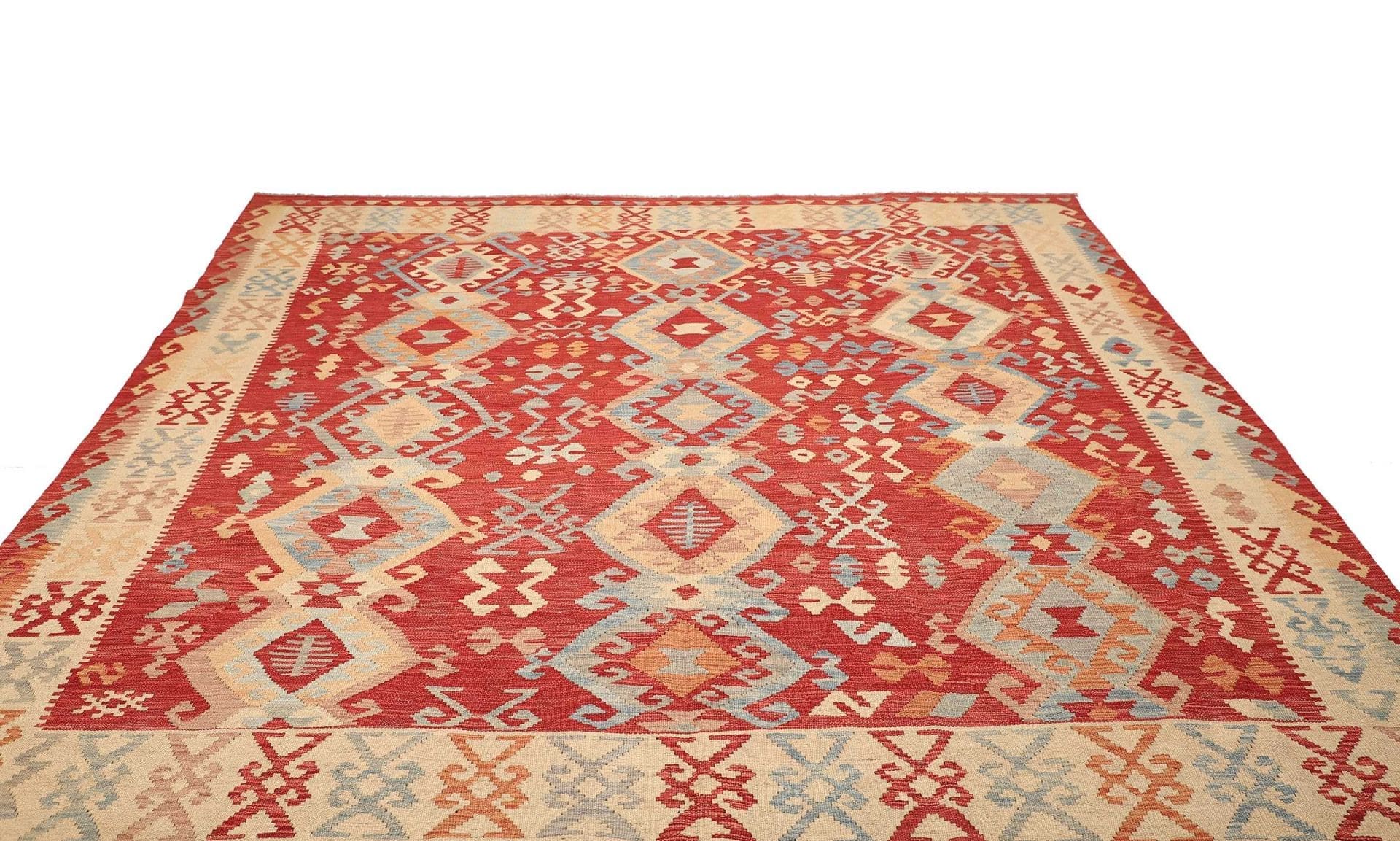 Kelim Teppich 257 x 286 cm, handgewebt, rustikales Design